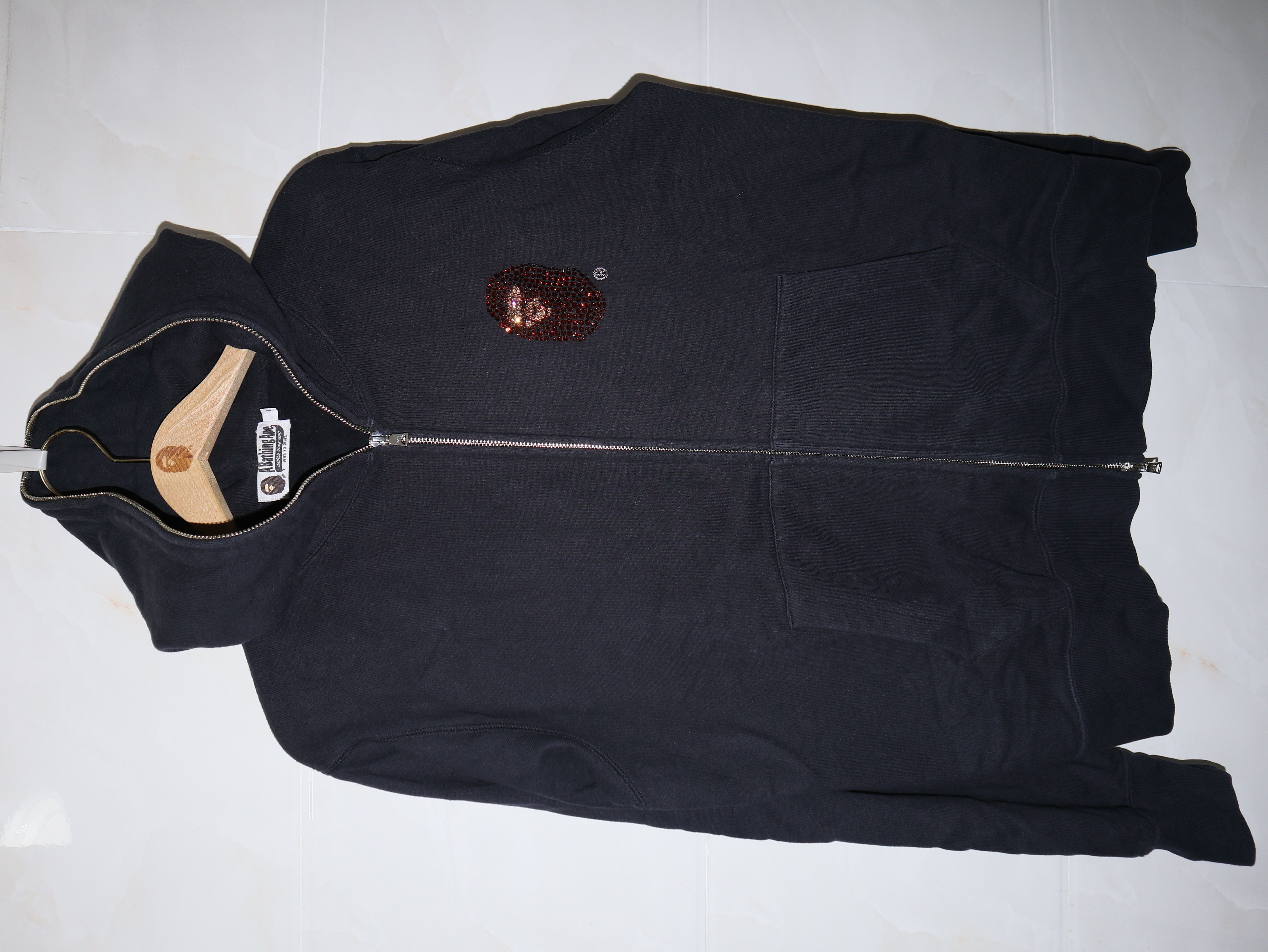 image of Bape x Swarovski A Bathing Ape X Swarovski Ape Head Full Zip Hoodie in Black, Men's (Size Large)
