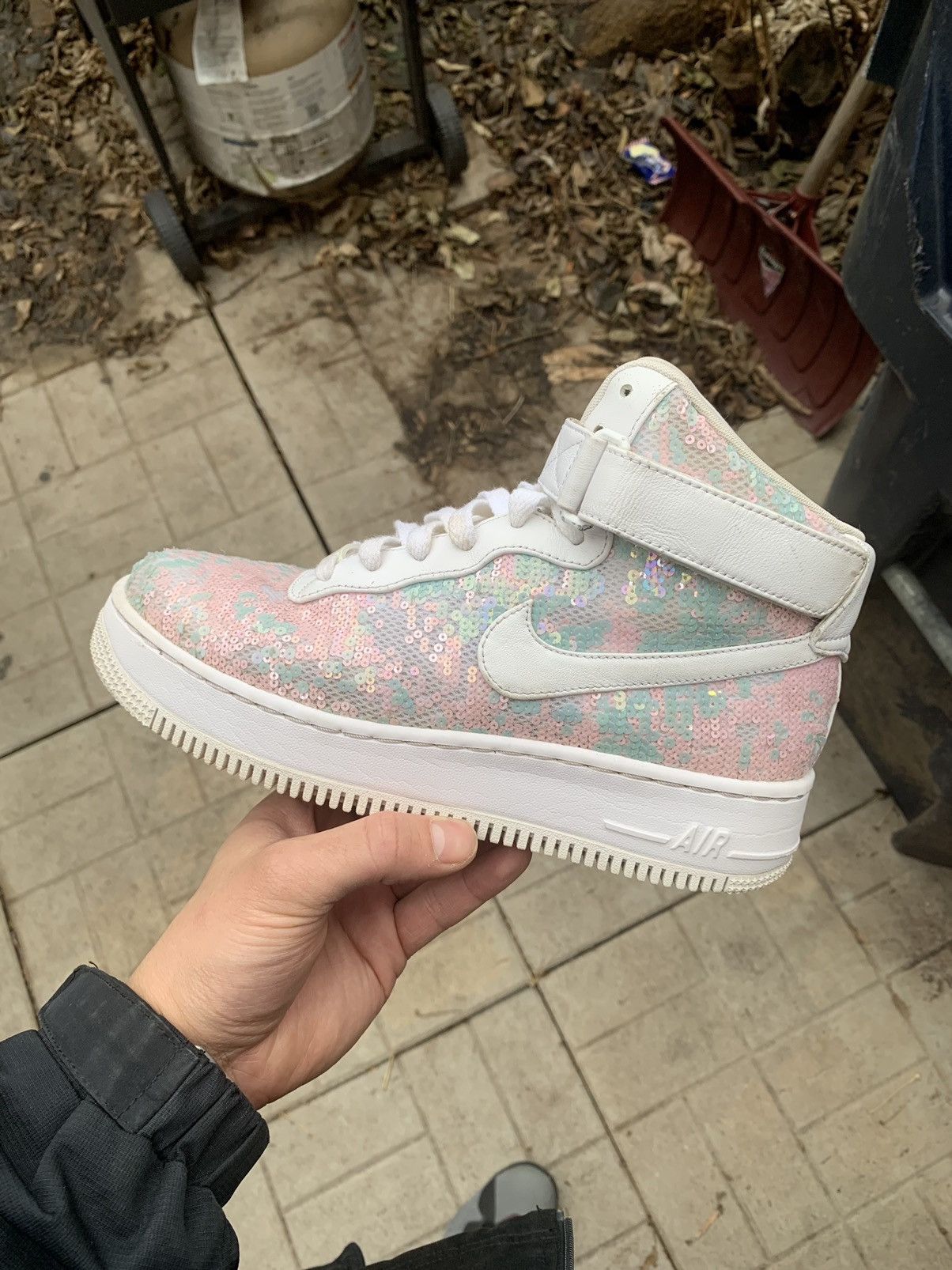 Nike Womens Air Force One Upstep Hi LX Sequin Fabric Size US 7.5 / EU 40-41 - 1 Thumbnail