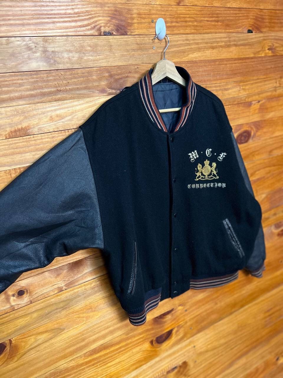Vintage VINTAGE MILANO CONNECTION LEATHER SLEEVE VARSITY JACKET Size US L / EU 52-54 / 3 - 4 Thumbnail