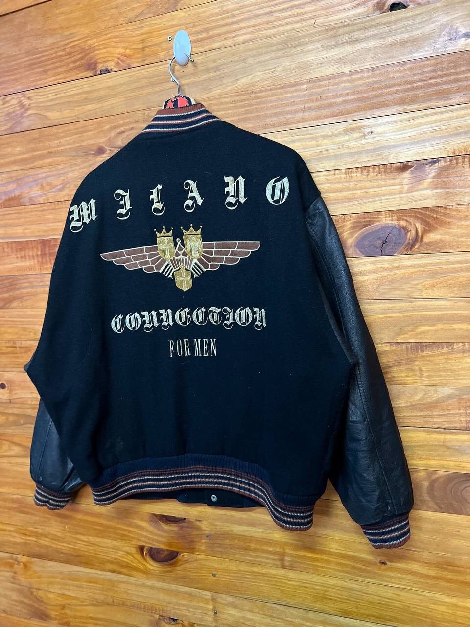Vintage VINTAGE MILANO CONNECTION LEATHER SLEEVE VARSITY JACKET Size US L / EU 52-54 / 3 - 8 Thumbnail