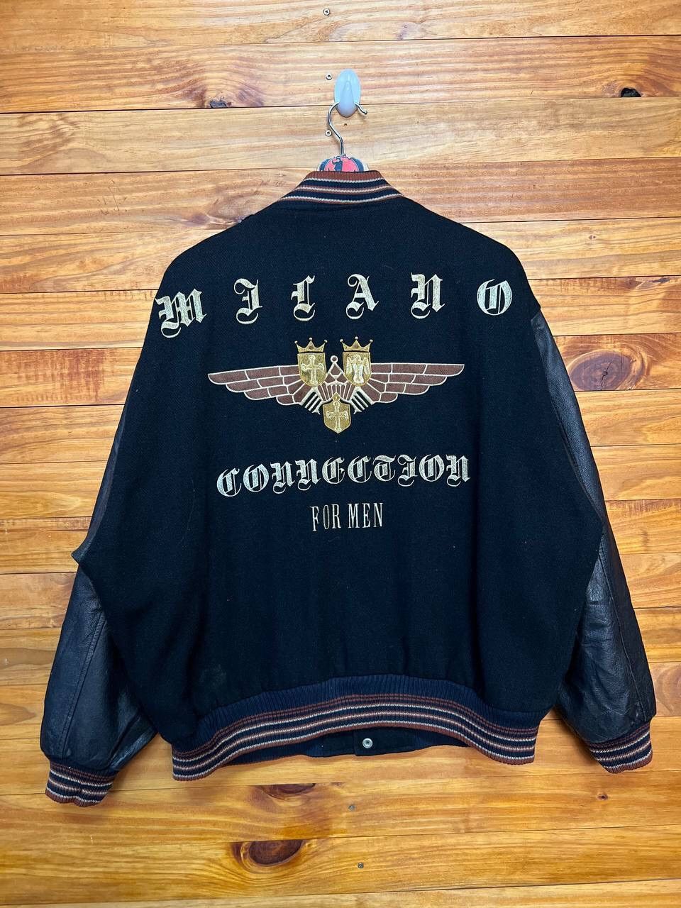 Vintage VINTAGE MILANO CONNECTION LEATHER SLEEVE VARSITY JACKET Size US L / EU 52-54 / 3 - 1 Thumbnail