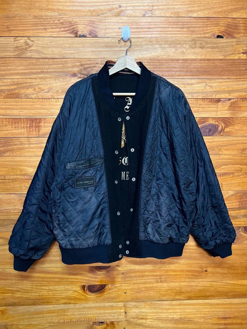 Vintage VINTAGE MILANO CONNECTION LEATHER SLEEVE VARSITY JACKET Size US L / EU 52-54 / 3 - 11 Thumbnail