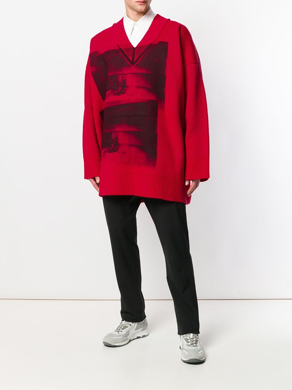 image of Calvin Klein 205W39Nyc x Raf Simons Andy Warhol Electric Chair Sweater in Red, Men's (Size XL)