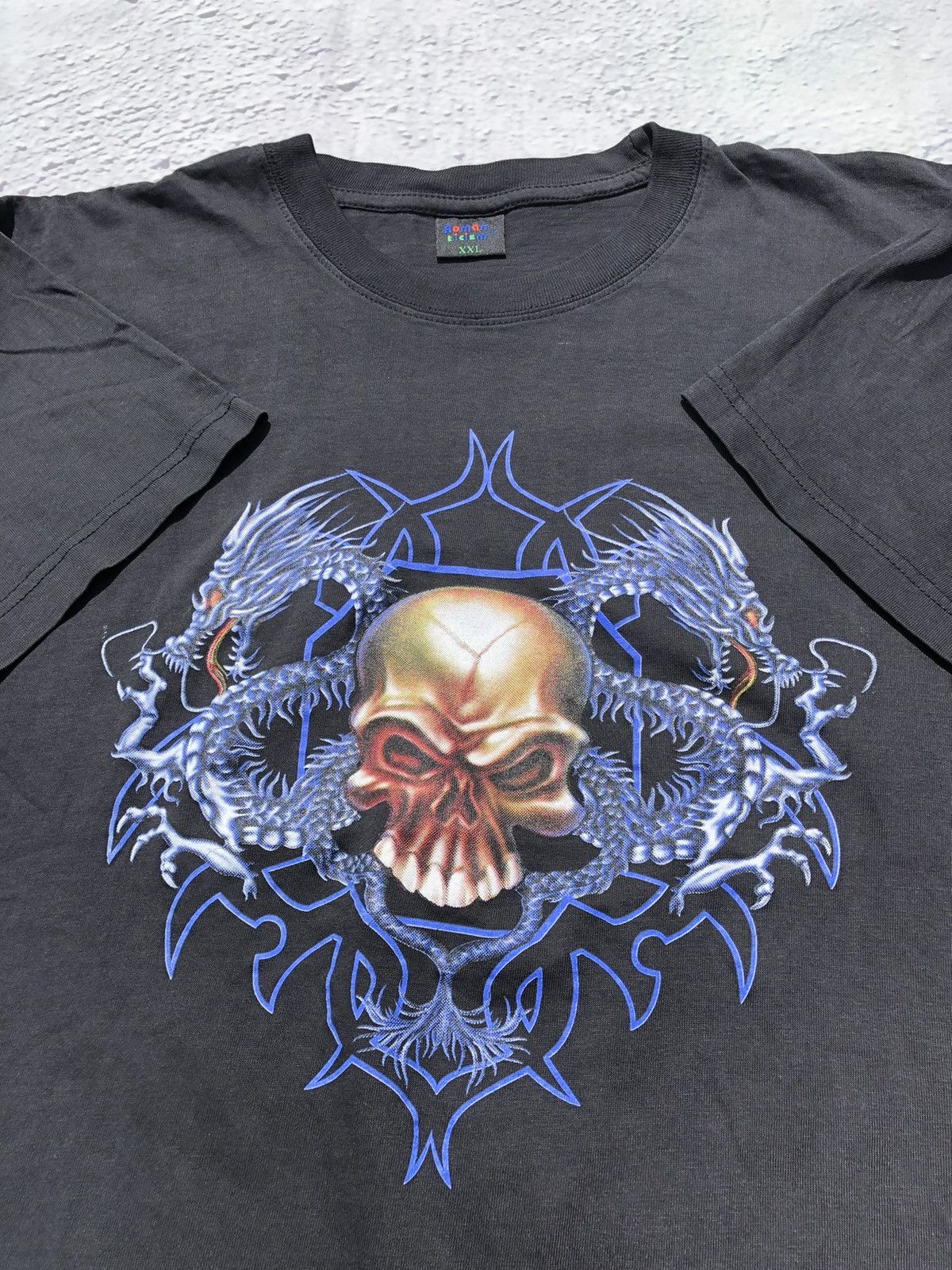 Band Tees Vintage 90s Skull Bones Dragon Black Tee (Harley Davidson) Size US XL / EU 56 / 4 - 3 Thumbnail
