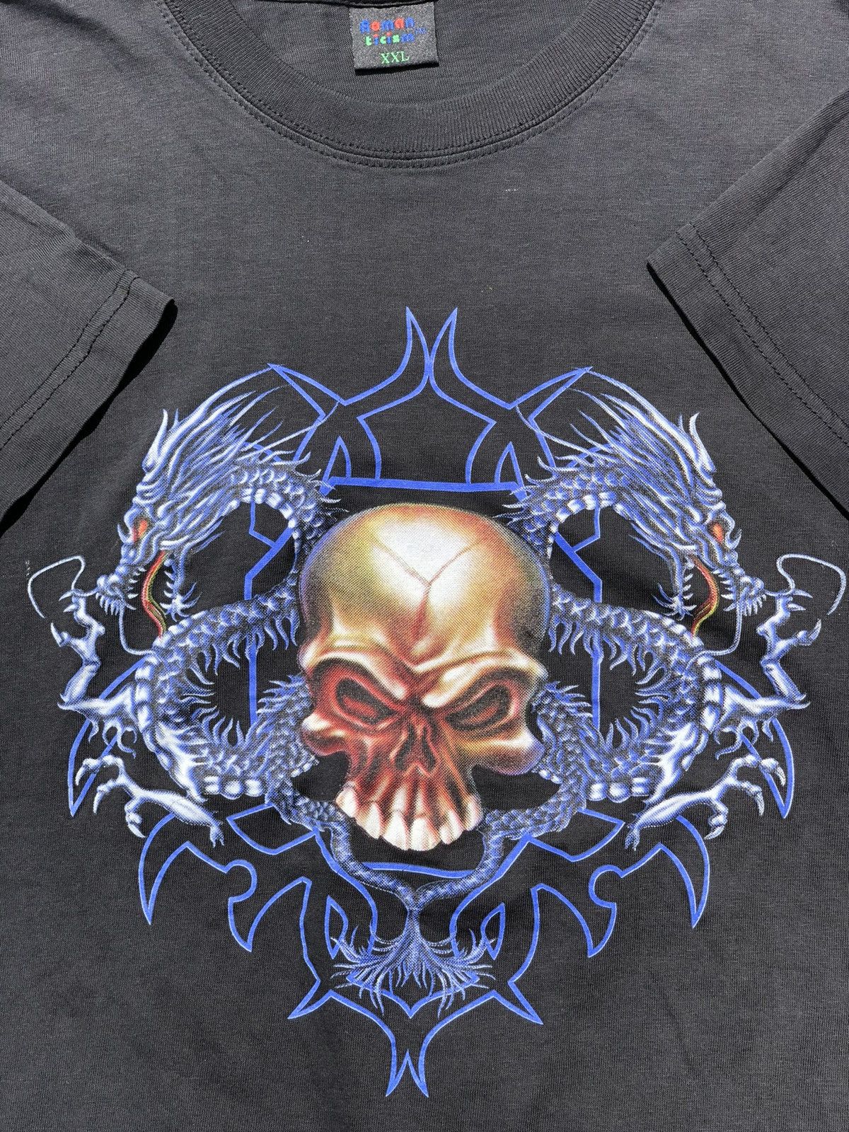 Band Tees Vintage 90s Skull Bones Dragon Black Tee (Harley Davidson) Size US XL / EU 56 / 4 - 2 Thumbnail