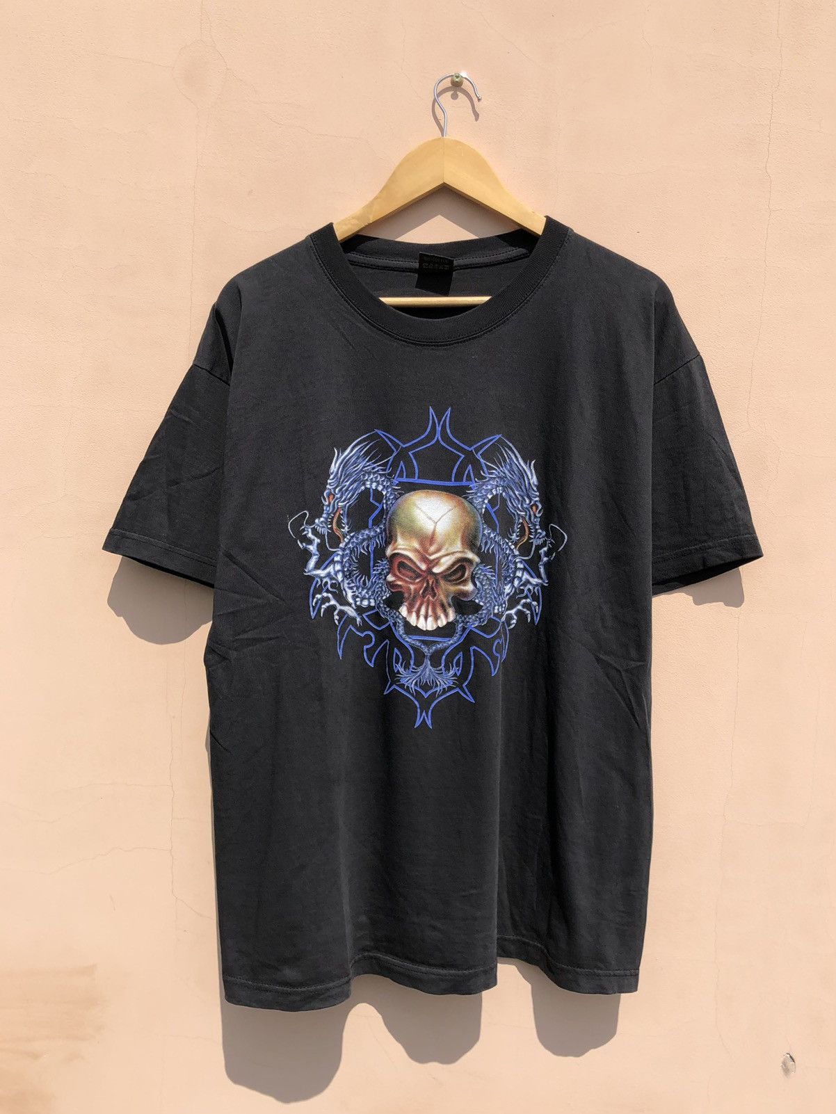 Band Tees Vintage 90s Skull Bones Dragon Black Tee (Harley Davidson) Size US XL / EU 56 / 4 - 1 Thumbnail