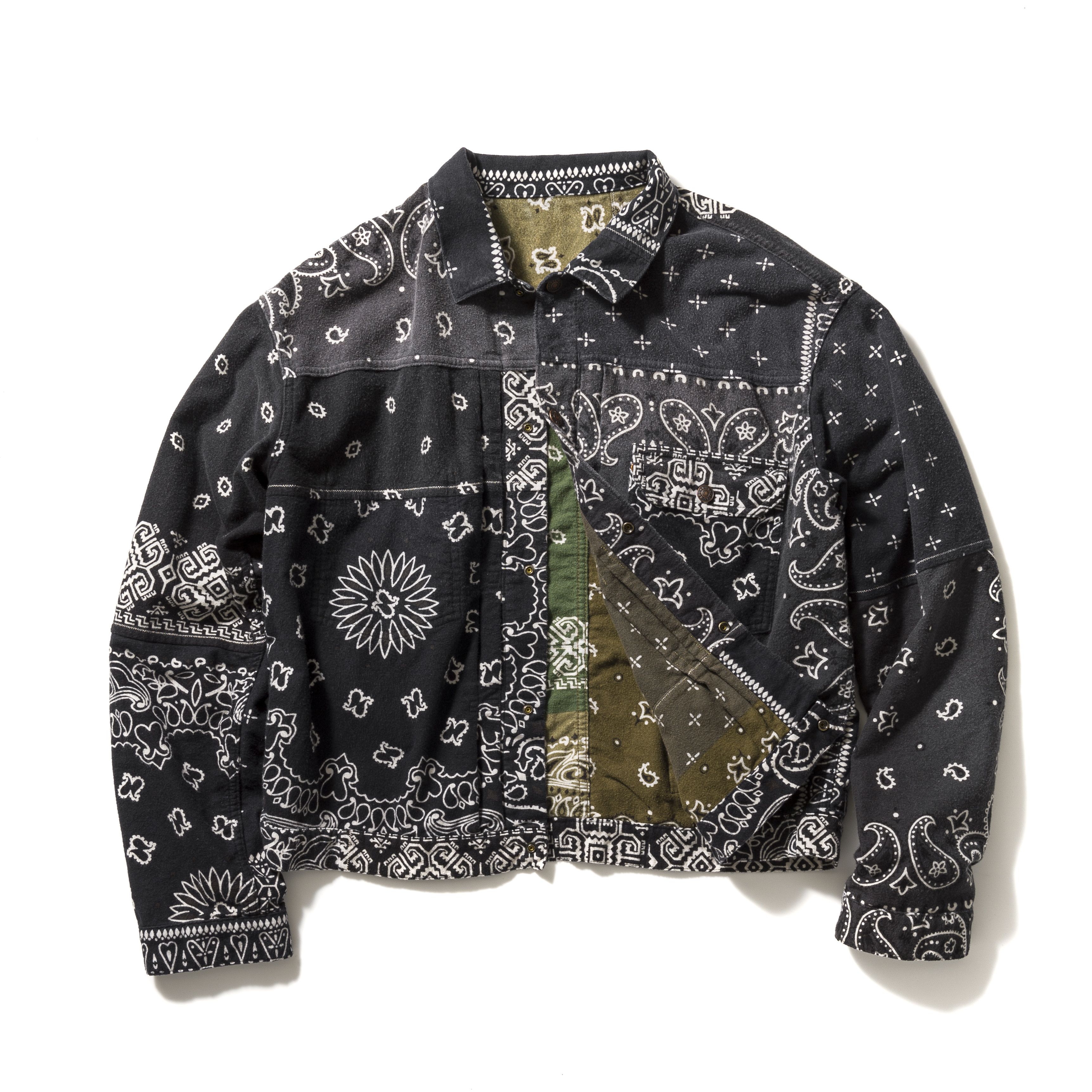 image of Kapital Reversible Bandana Print 1St Jacket in Black/Kaki, Men's (Size 2XL)