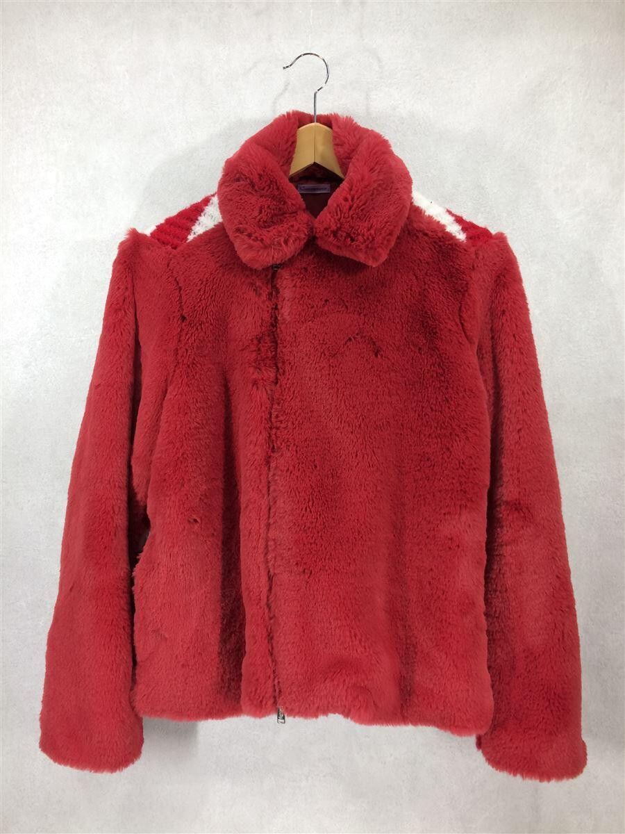 image of Undercover Faux Fur Striped Knit Blouson Jacket in Red, Men's (Size Small)