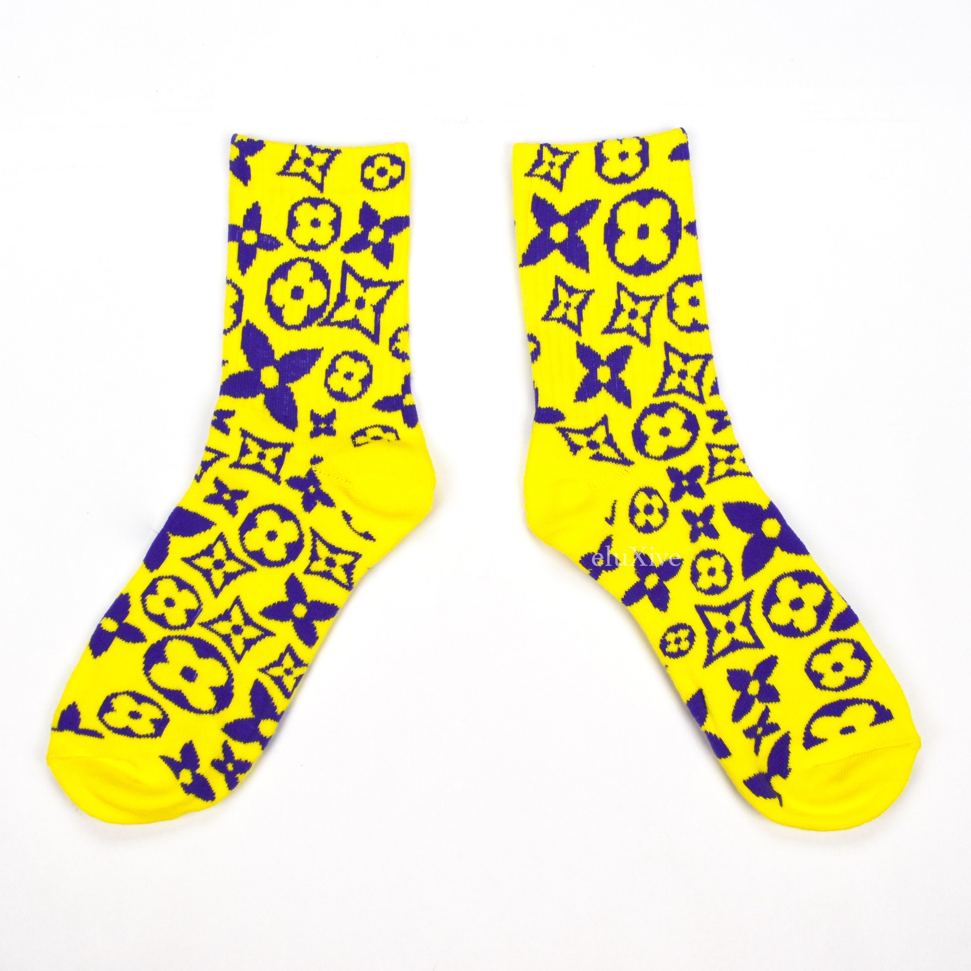 Imran Potato Imran Potato Yellow/Purple 'LV' Logo Knit Socks DS Size ONE SIZE - 5 Thumbnail