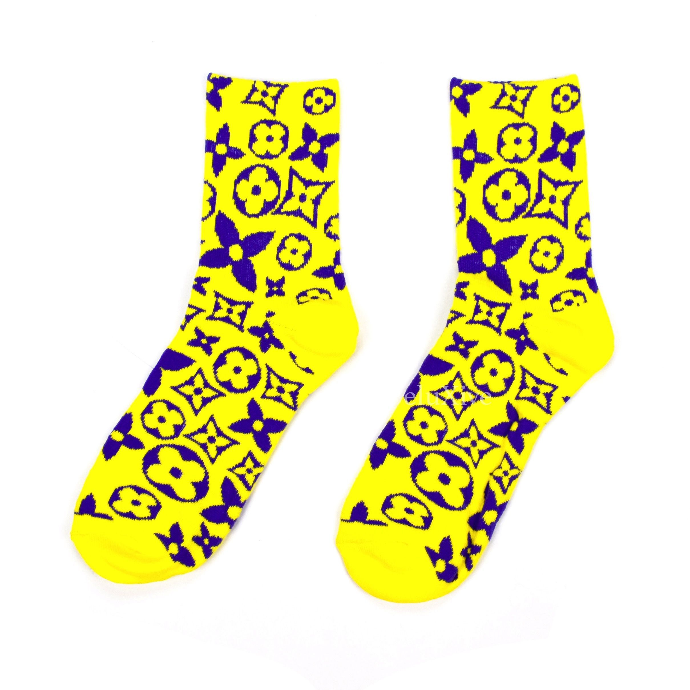 Imran Potato Imran Potato Yellow/Purple 'LV' Logo Knit Socks DS Size ONE SIZE - 1 Thumbnail
