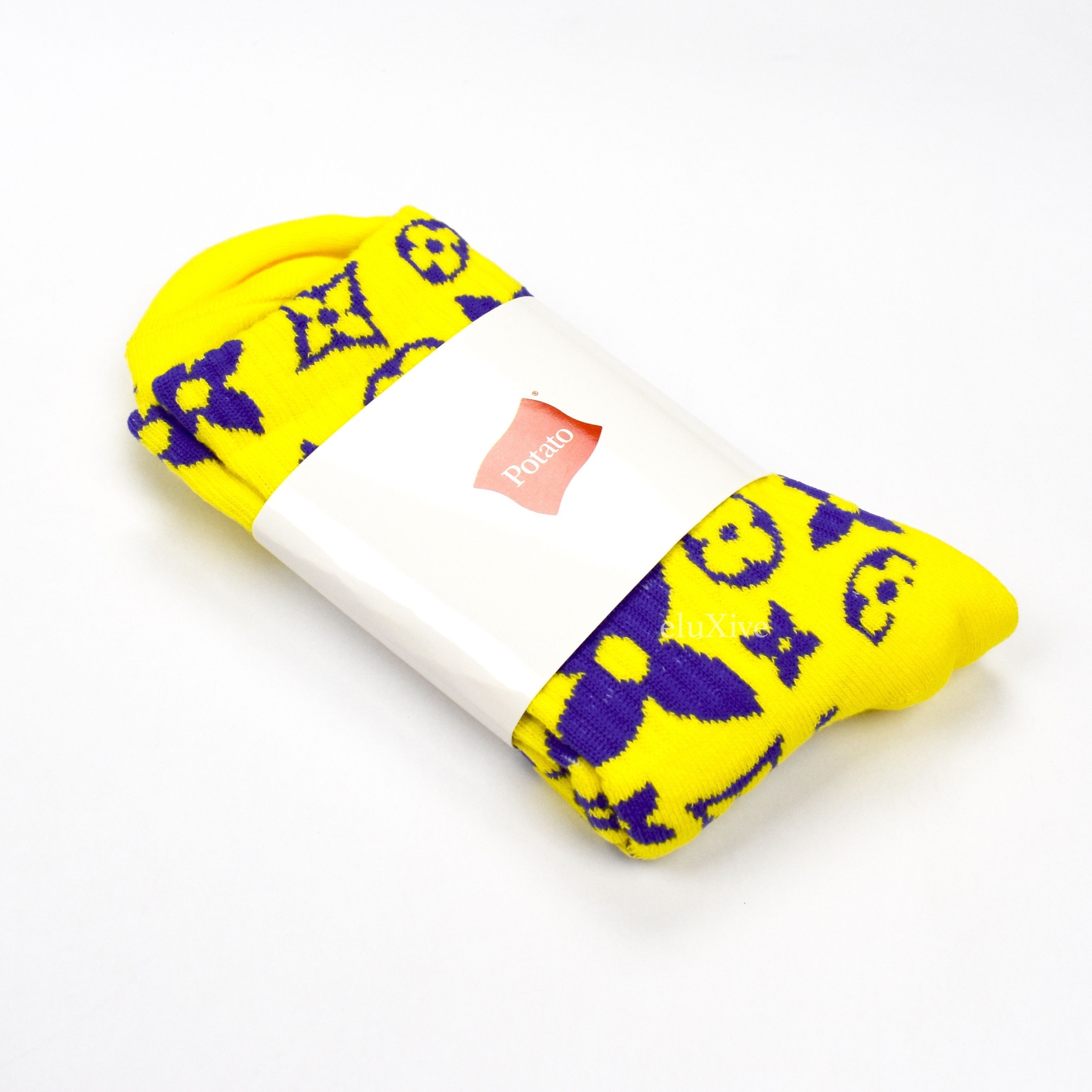 Imran Potato Imran Potato Yellow/Purple 'LV' Logo Knit Socks DS Size ONE SIZE - 3 Thumbnail