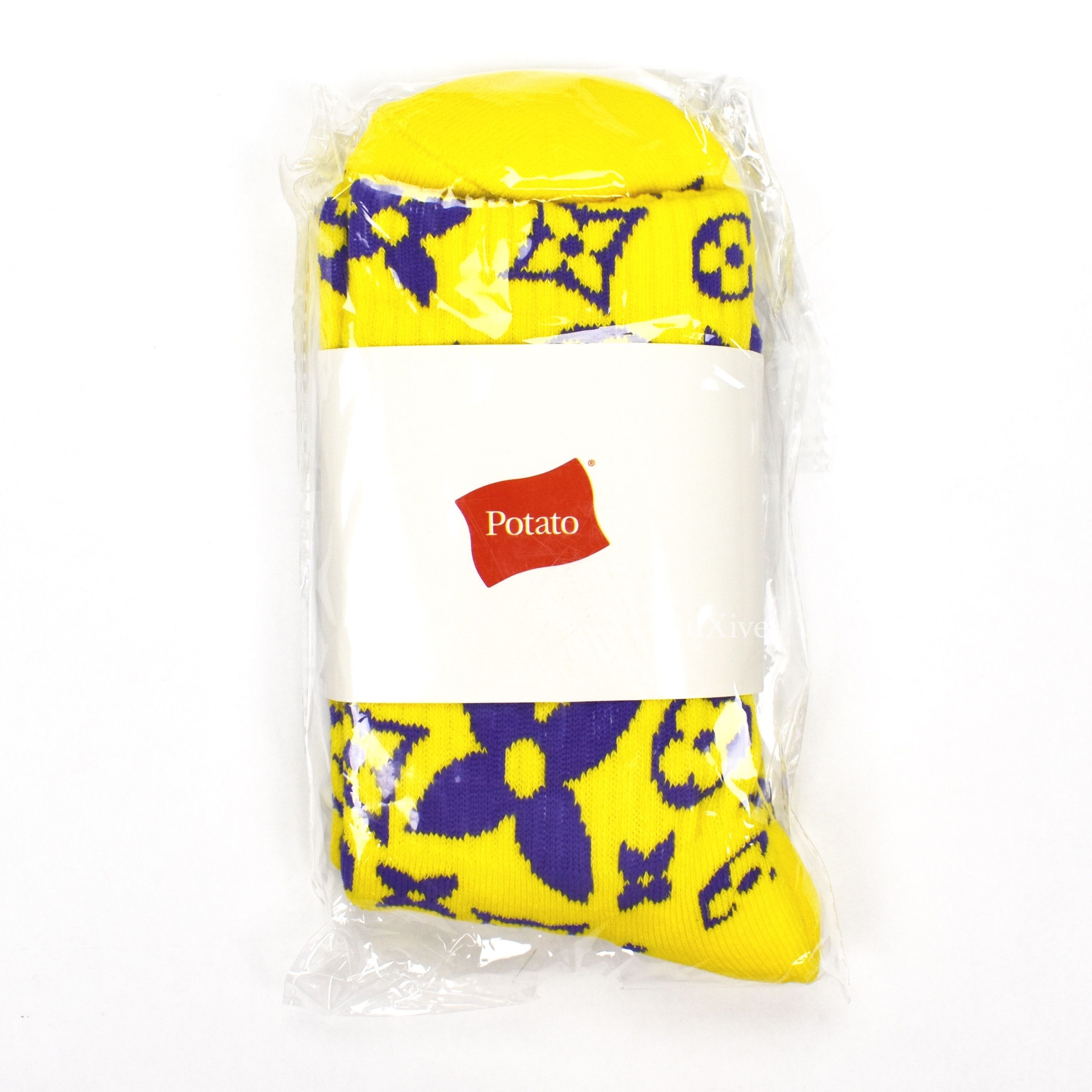 Imran Potato Imran Potato Yellow/Purple 'LV' Logo Knit Socks DS Size ONE SIZE - 2 Thumbnail
