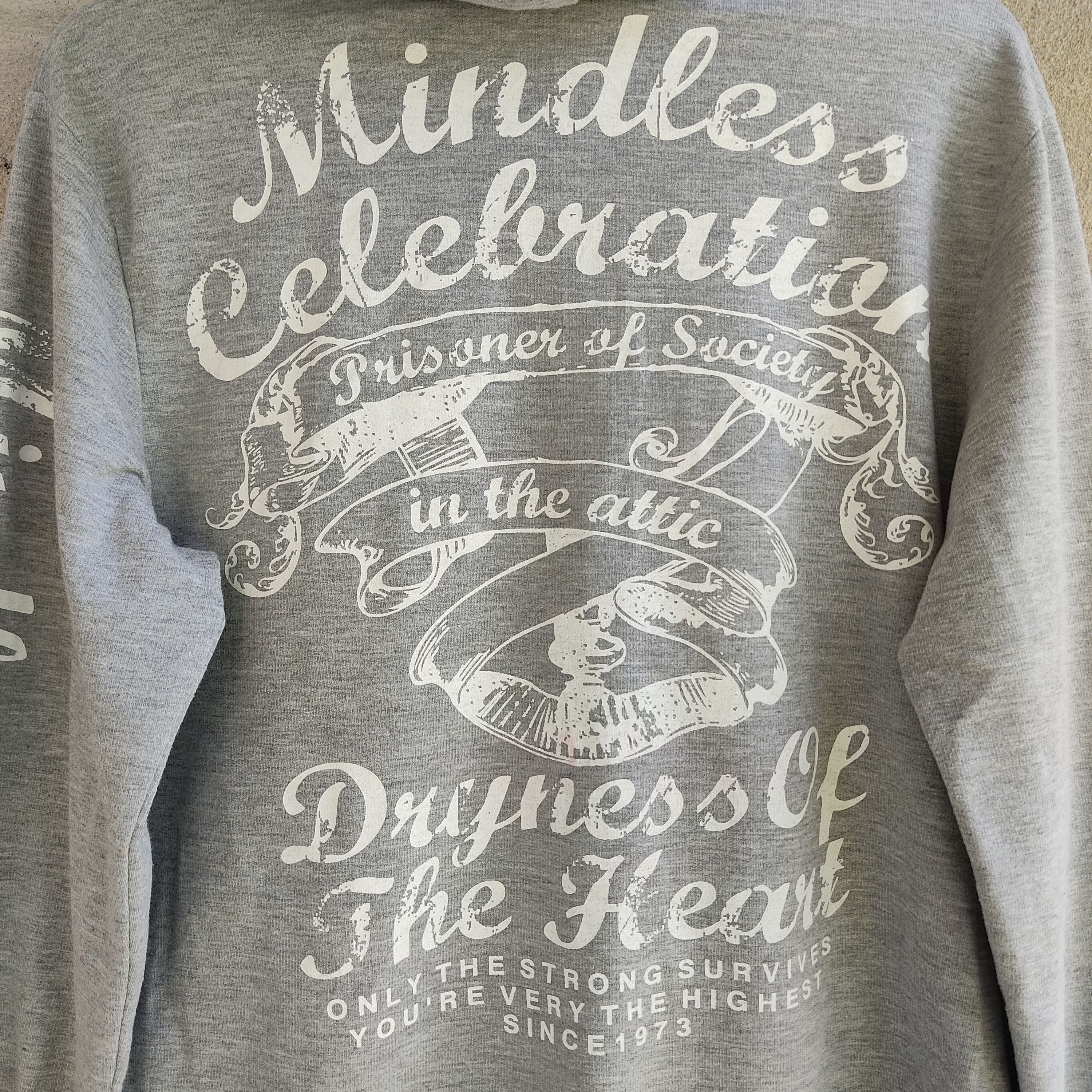 In The Attic × Japanese Brand In The Attic Mindless Celebration Big Print Gray Hoodie Size US S / EU 44-46 / 1 - 12 Thumbnail