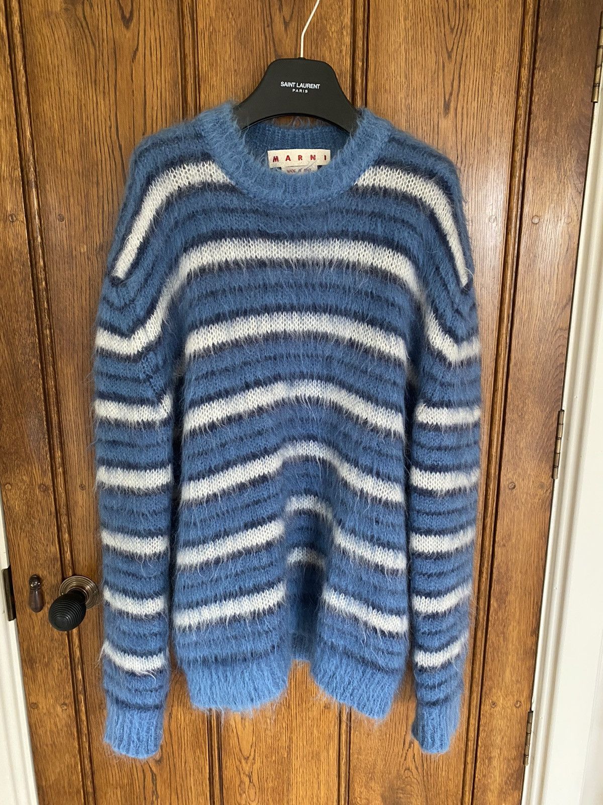 image of Marni Ss21 Mohair Sweater Fuzzy Wuzzy Grail in Blue White, Men's (Size XS)