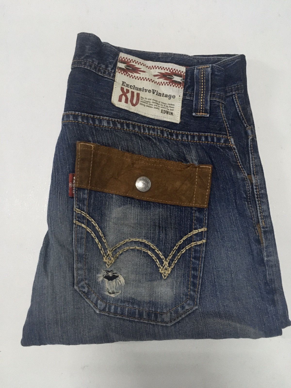 Edwin × Vintage Vintage edwin Xv Aztec Navajo bush pants distressed denim Size US 34 / EU 50 - 2 Thumbnail