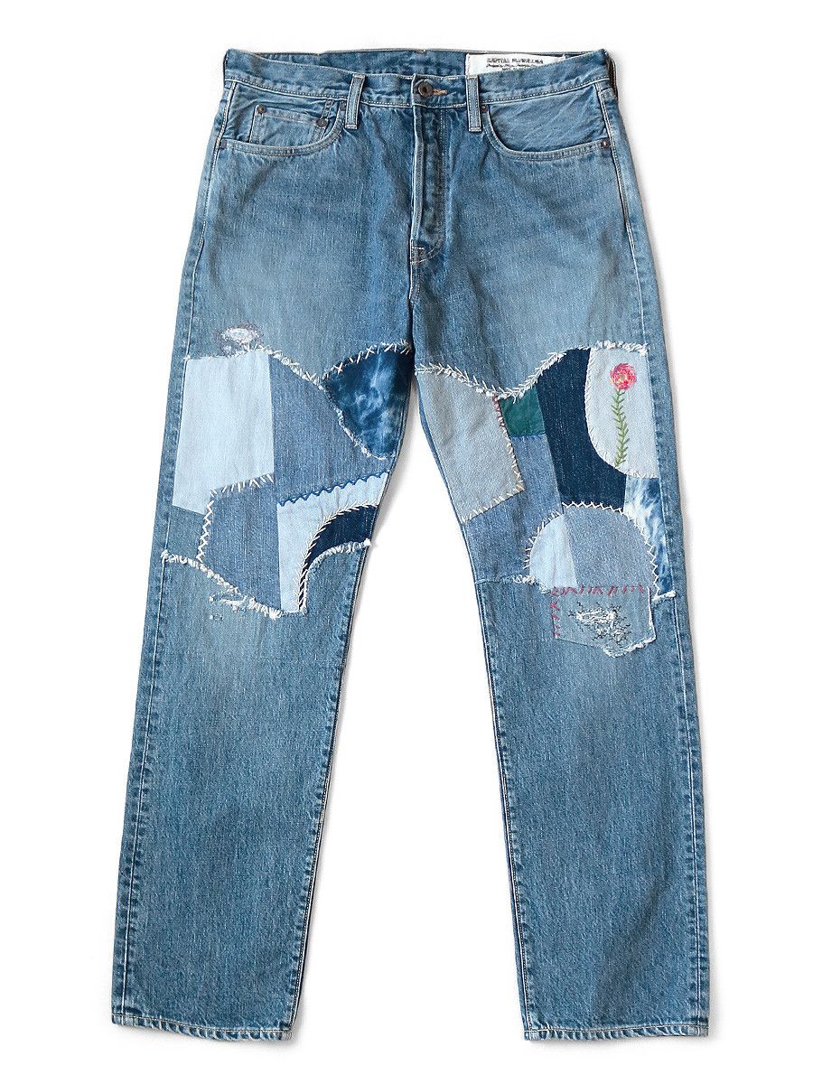 Image of Kapital Monkey Cisco 14Oz Happy Needle Remake Denim in Blue, Men's (Size 30)