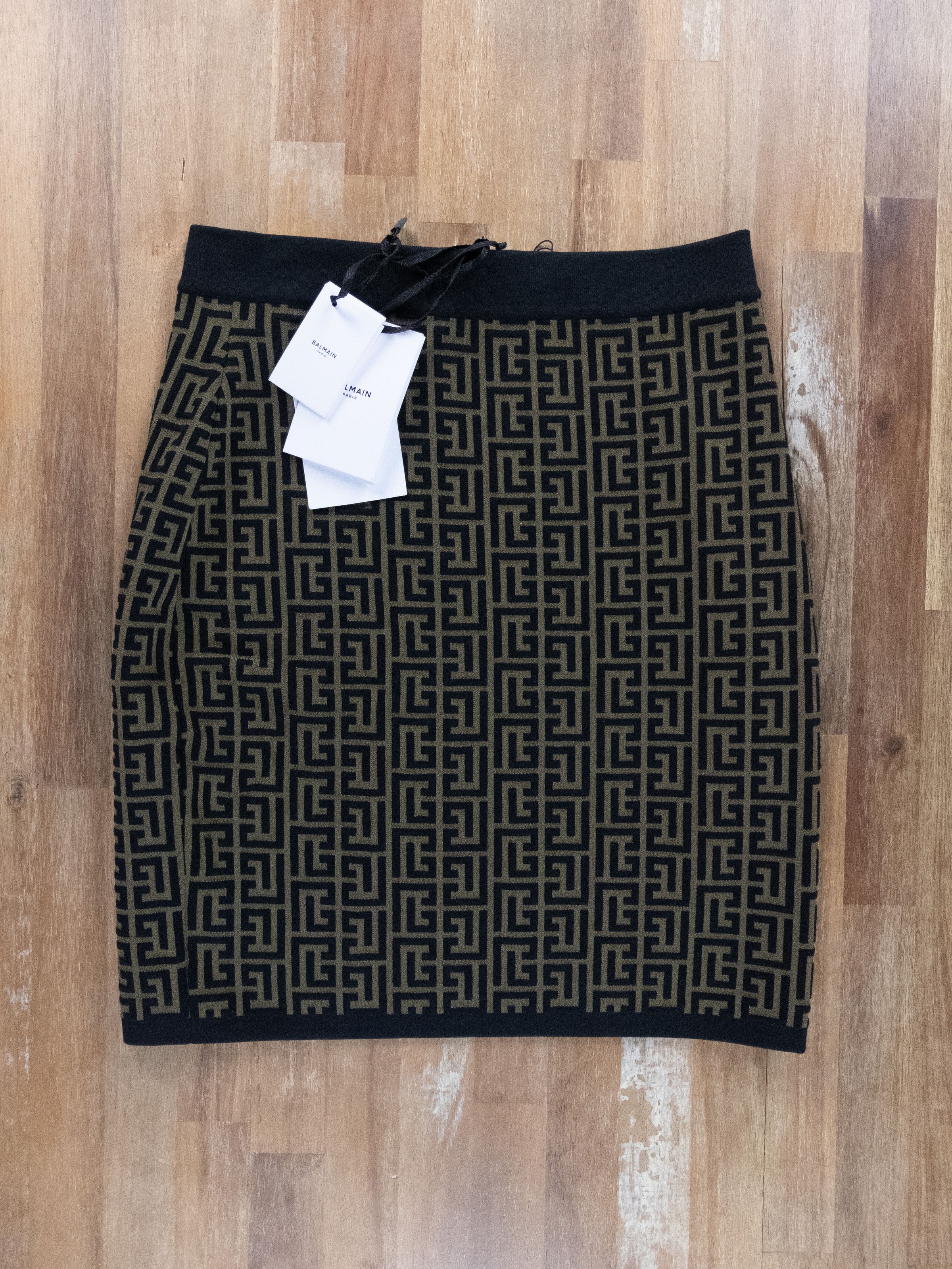 Balmain BALMAIN beige black monogram logo pattern mini slip skirt 40 Size 28" / US 6 / IT 42 - 3 Thumbnail