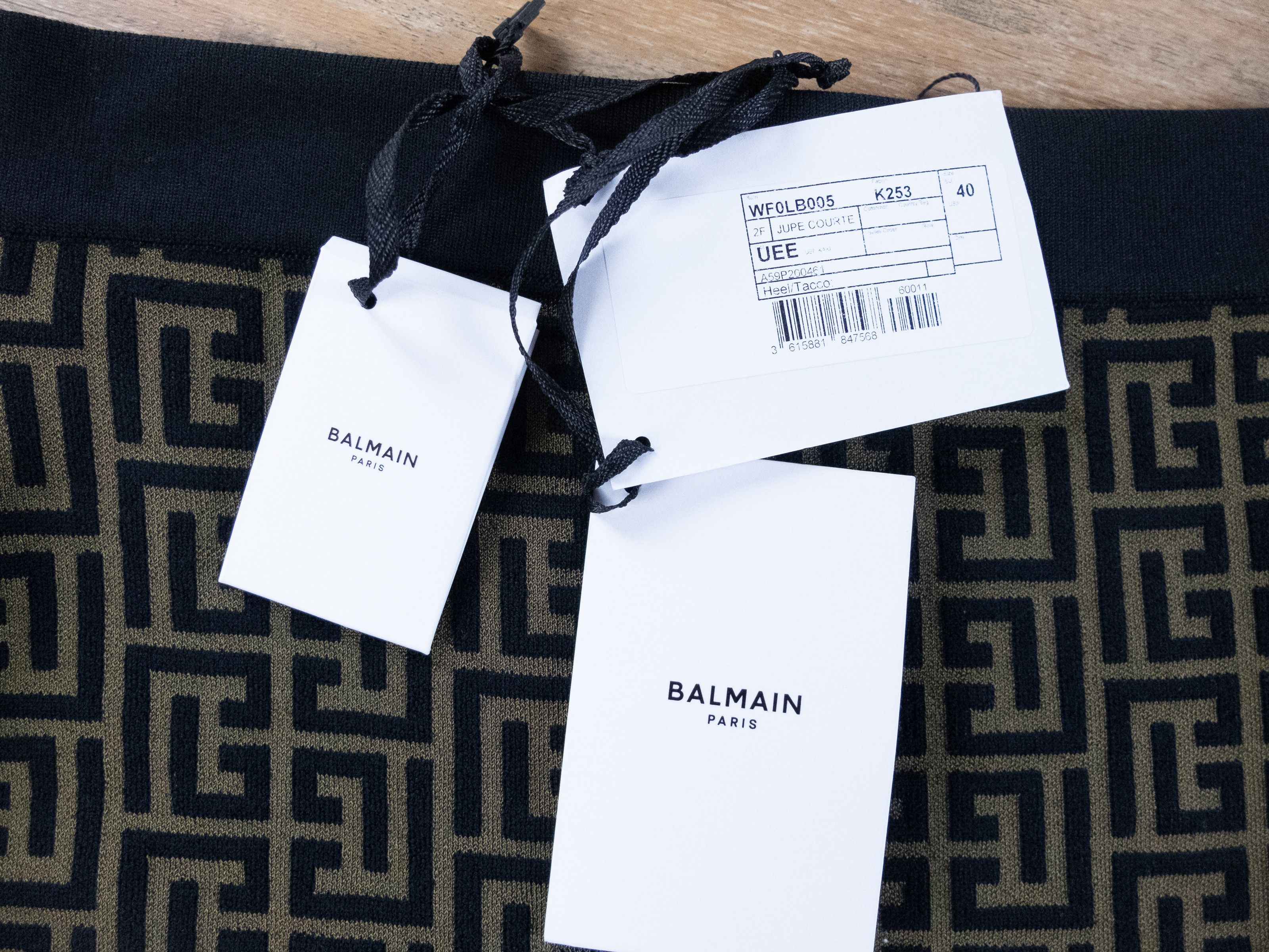 Balmain BALMAIN beige black monogram logo pattern mini slip skirt 40 Size 28" / US 6 / IT 42 - 4 Thumbnail