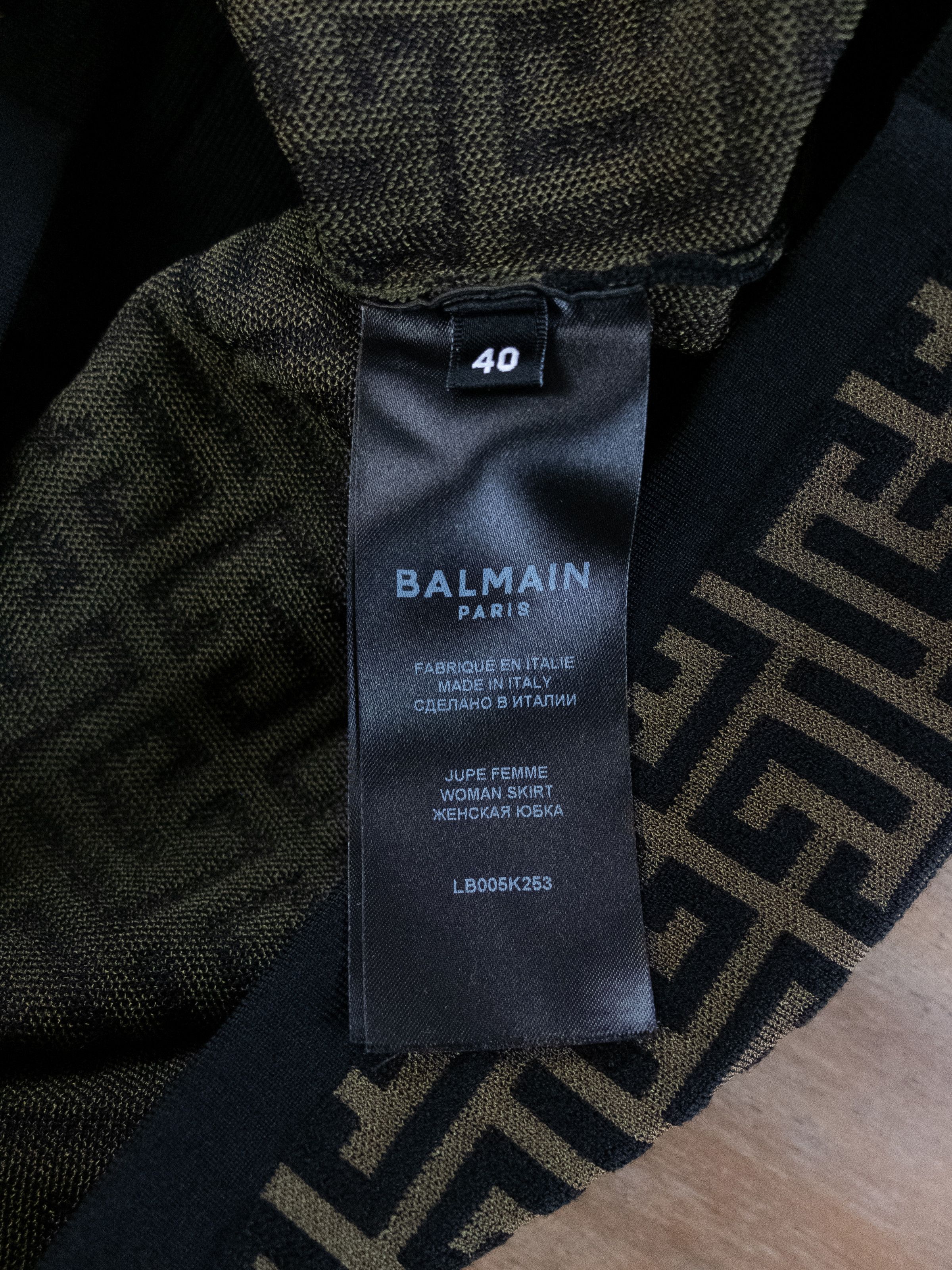 Balmain BALMAIN beige black monogram logo pattern mini slip skirt 40 Size 28" / US 6 / IT 42 - 6 Thumbnail