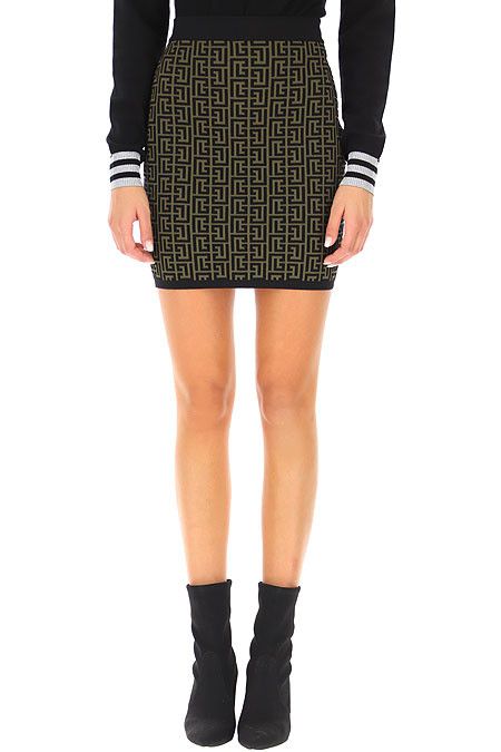 Balmain BALMAIN beige black monogram logo pattern mini slip skirt 40 Size 28" / US 6 / IT 42 - 1 Thumbnail