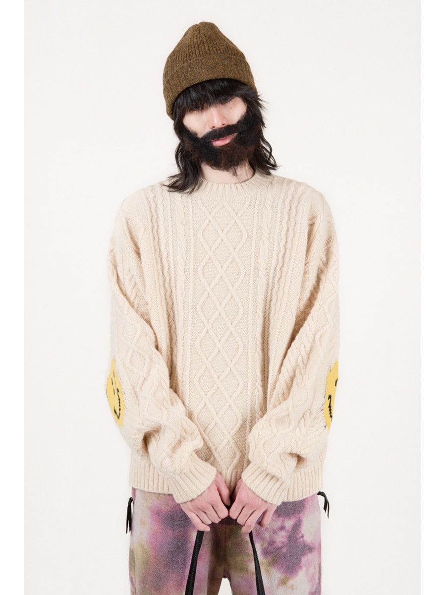 Kapital Kapital 5G Wool Cable Knit Smiley Patch Crew Sweater Size US M / EU 48-50 / 2 - 6 Thumbnail