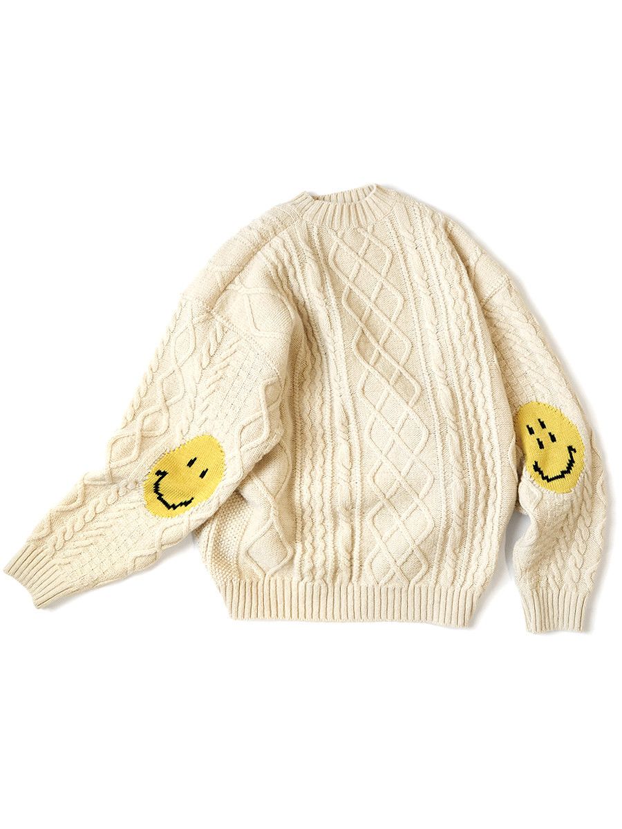 Kapital Kapital 5G Wool Cable Knit Smiley Patch Crew Sweater Size US M / EU 48-50 / 2 - 1 Thumbnail