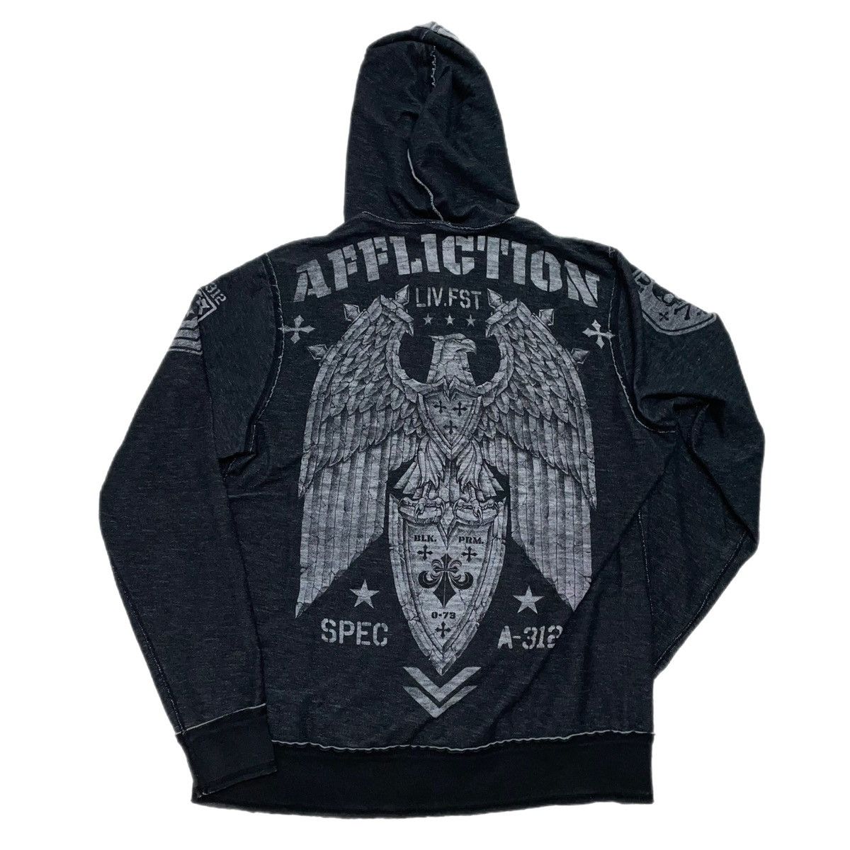 image of Affliction Reversible Zip Up Hoodie Wings & Skulls in Black, Men's (Size XL)