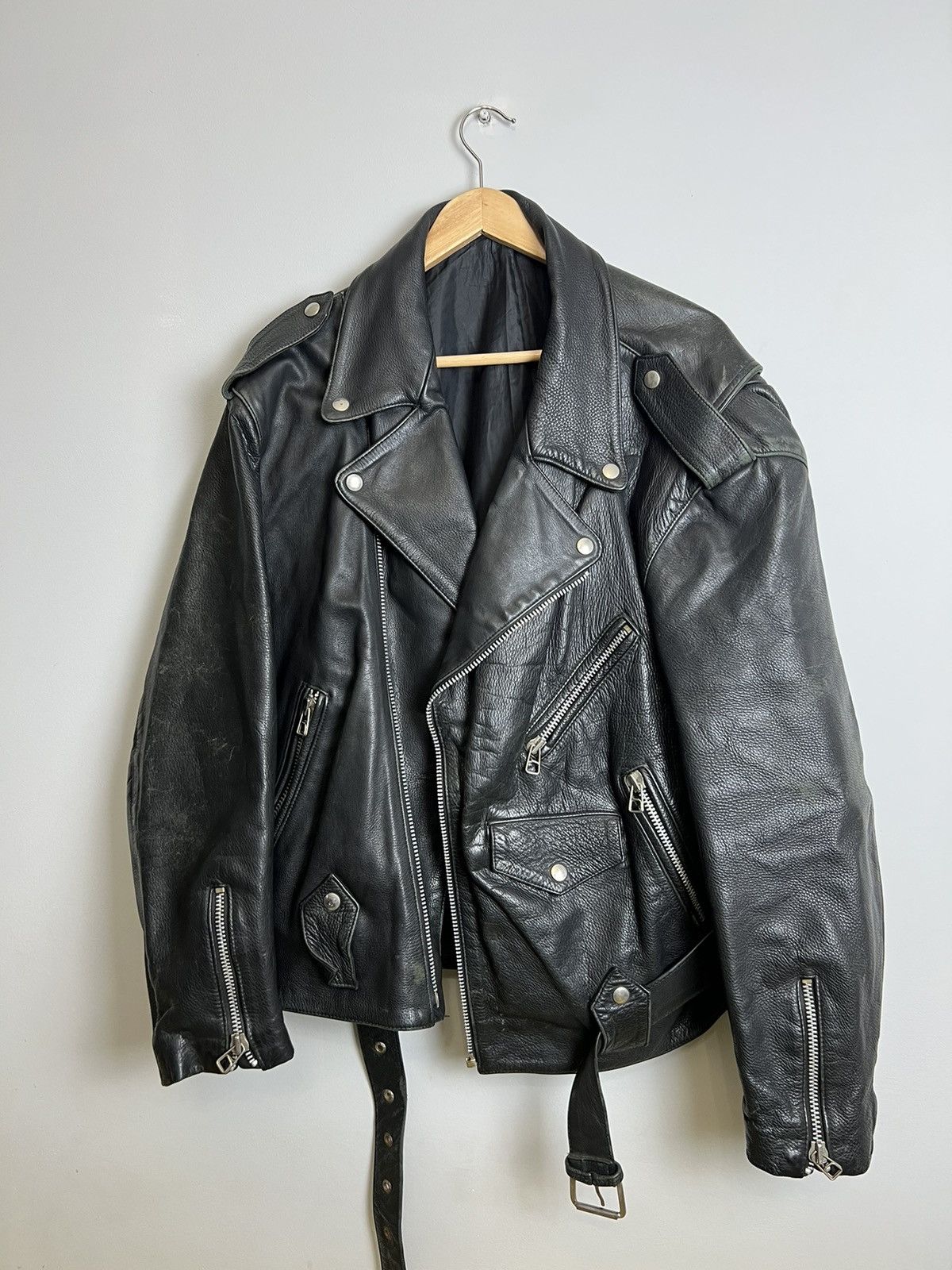 Genuine Leather Rare 90s Biker Real Genuine Leather Metal Jacket Rock Size US XL / EU 56 / 4 - 1 Thumbnail
