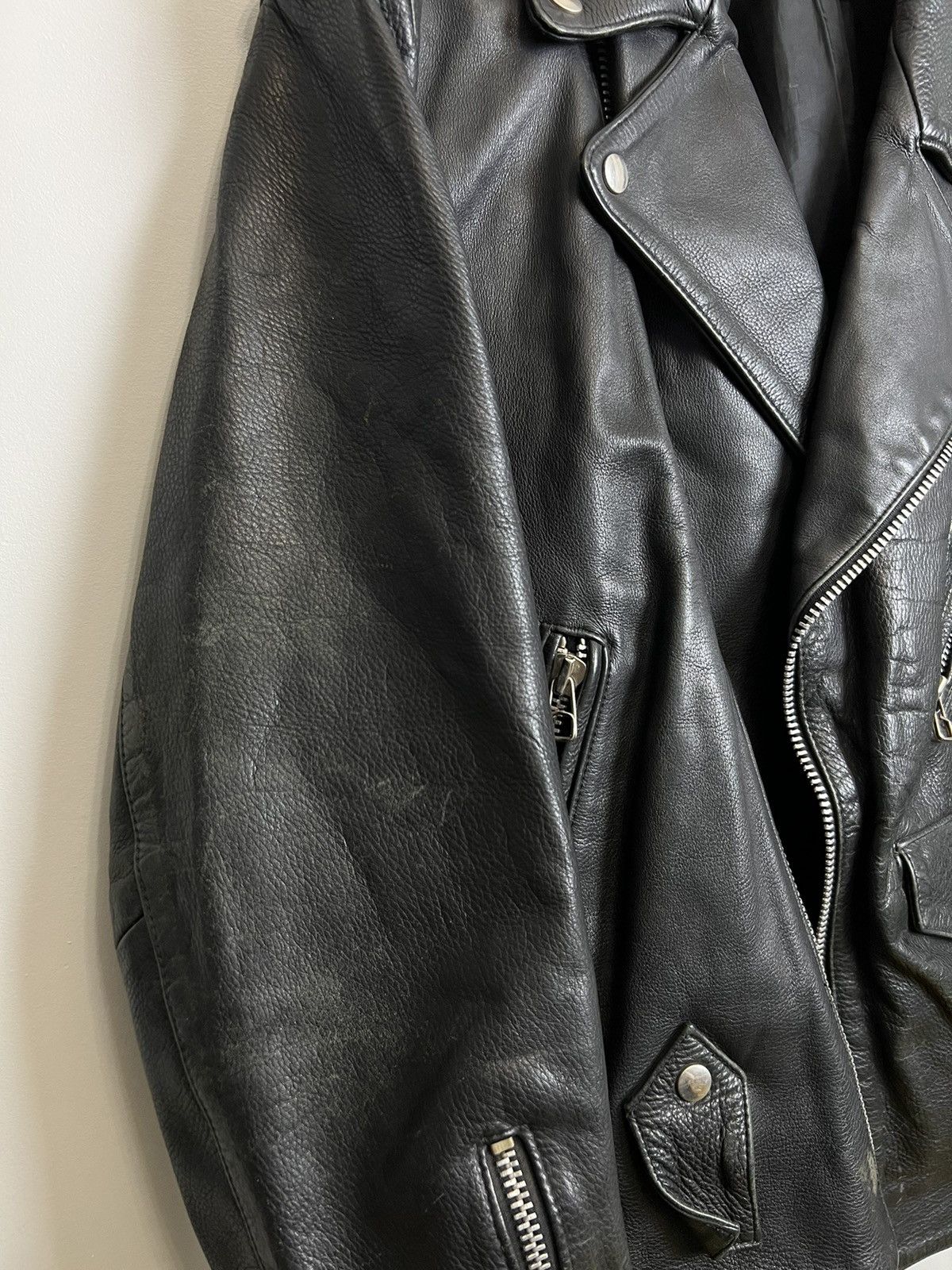 Genuine Leather Rare 90s Biker Real Genuine Leather Metal Jacket Rock Size US XL / EU 56 / 4 - 4 Thumbnail