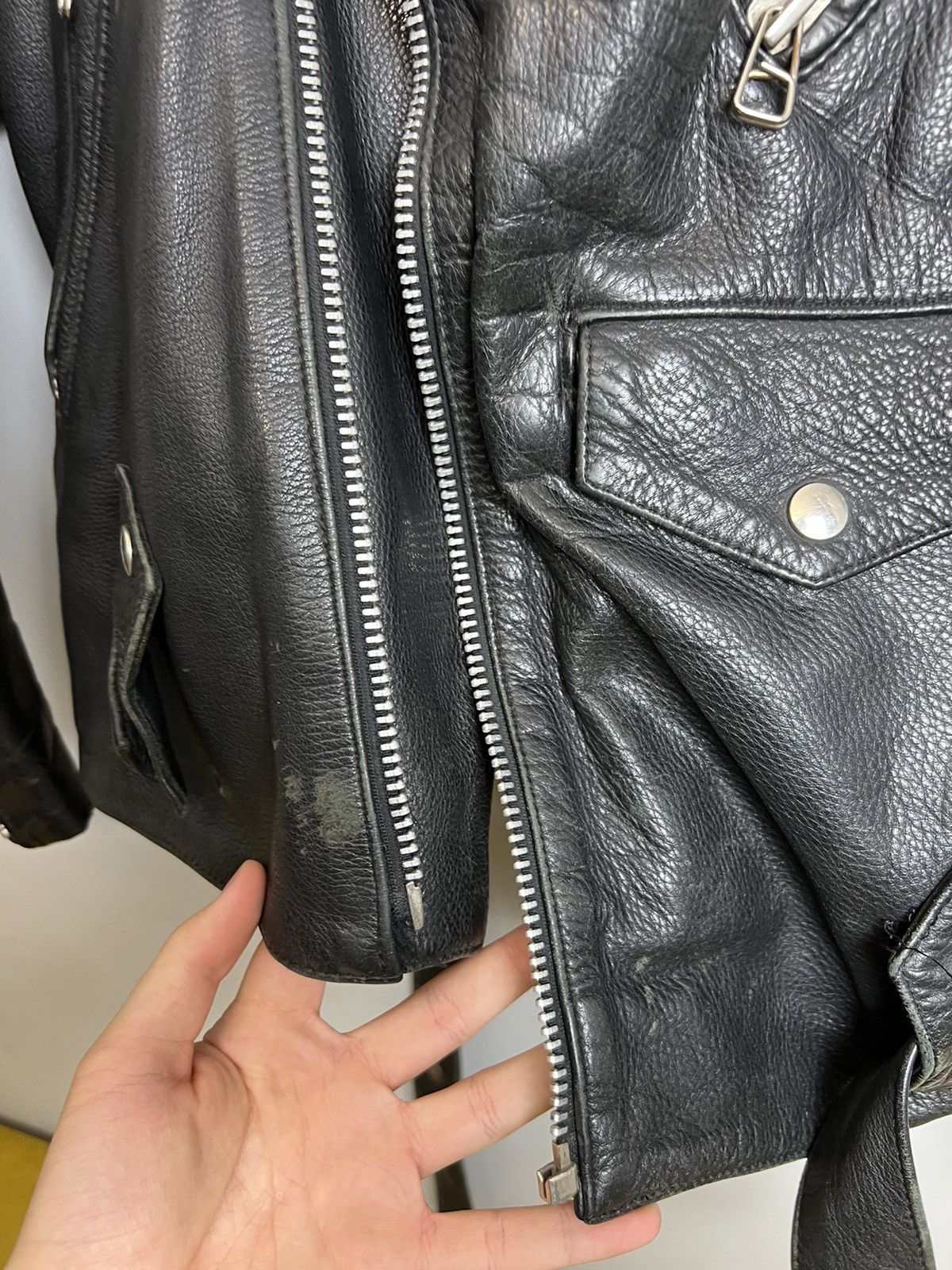 Genuine Leather Rare 90s Biker Real Genuine Leather Metal Jacket Rock Size US XL / EU 56 / 4 - 7 Thumbnail