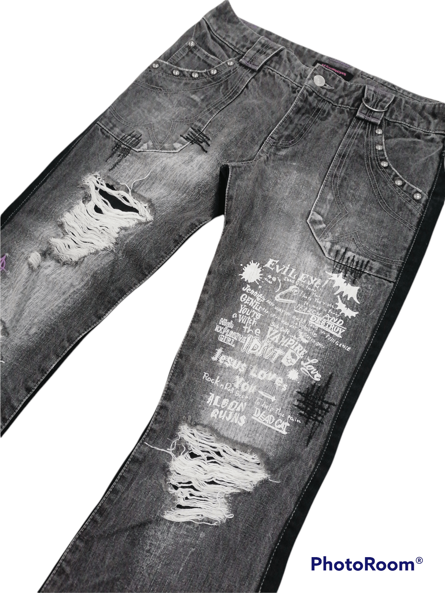 Japanese Brand Algonquins Anarchy Rip Distressed Flare Denim Pants Size US 28 / EU 44 - 3 Thumbnail