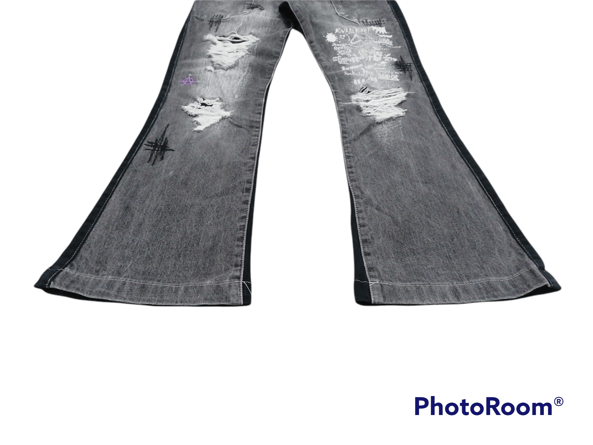 Japanese Brand Algonquins Anarchy Rip Distressed Flare Denim Pants Size US 28 / EU 44 - 2 Thumbnail