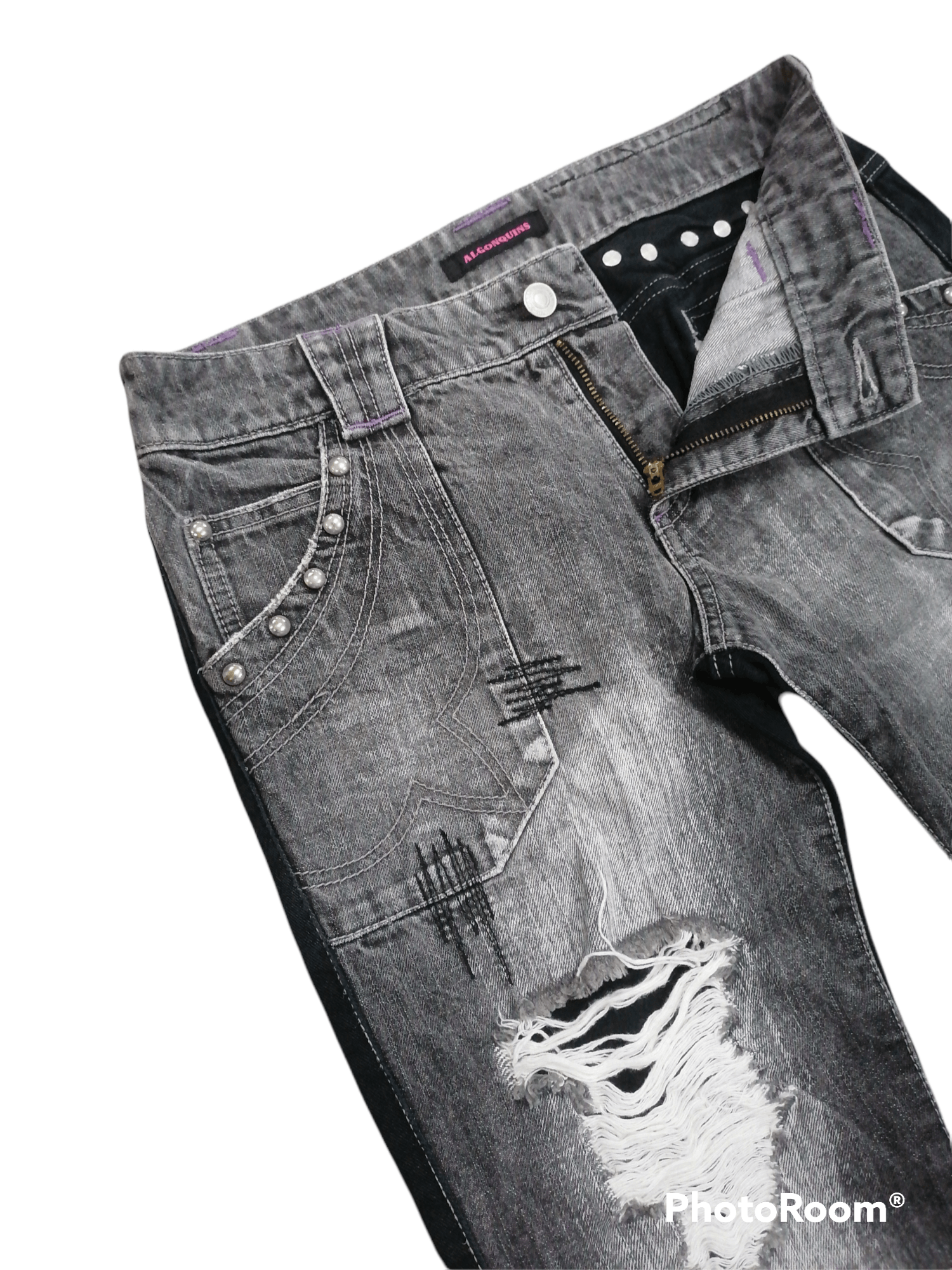 Japanese Brand Algonquins Anarchy Rip Distressed Flare Denim Pants Size US 28 / EU 44 - 5 Thumbnail