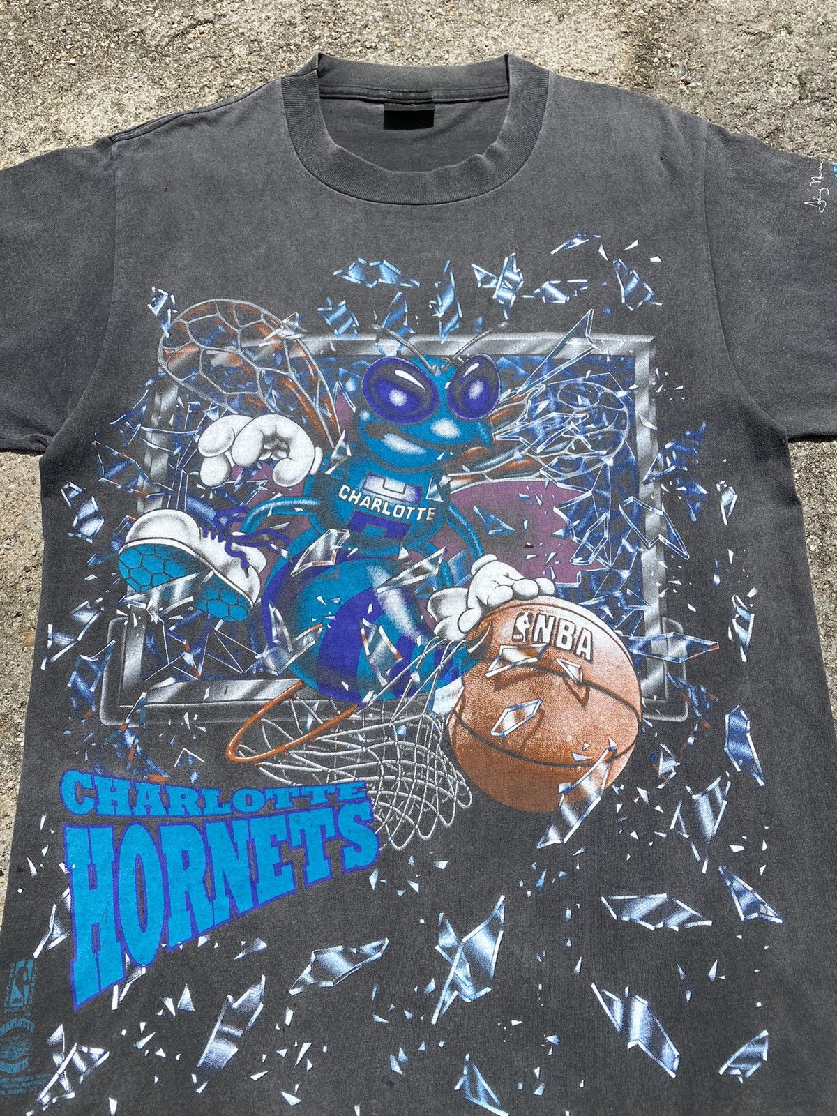 NBA 🔥Vintage OVP 1992 NBA CHARLOTTE HORNETS Single Stitch Tee Size US L / EU 52-54 / 3 - 5 Thumbnail