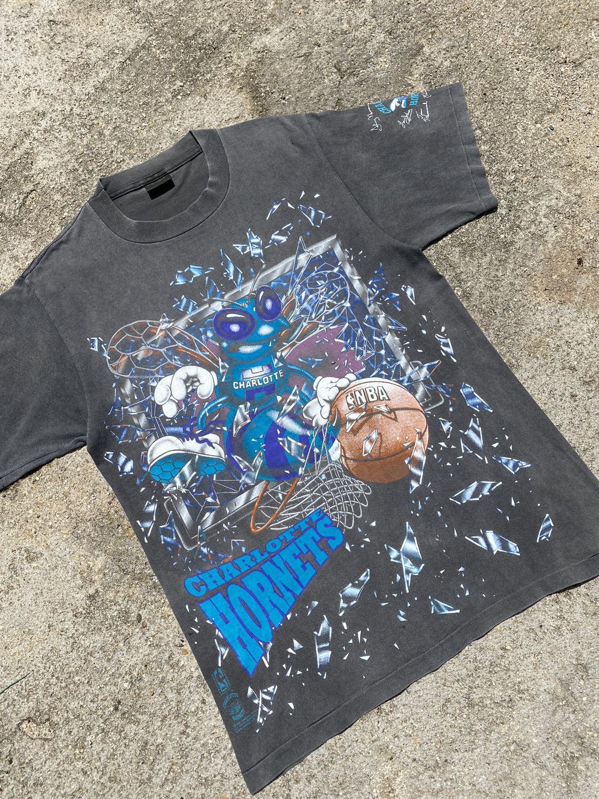 NBA 🔥Vintage OVP 1992 NBA CHARLOTTE HORNETS Single Stitch Tee Size US L / EU 52-54 / 3 - 6 Thumbnail