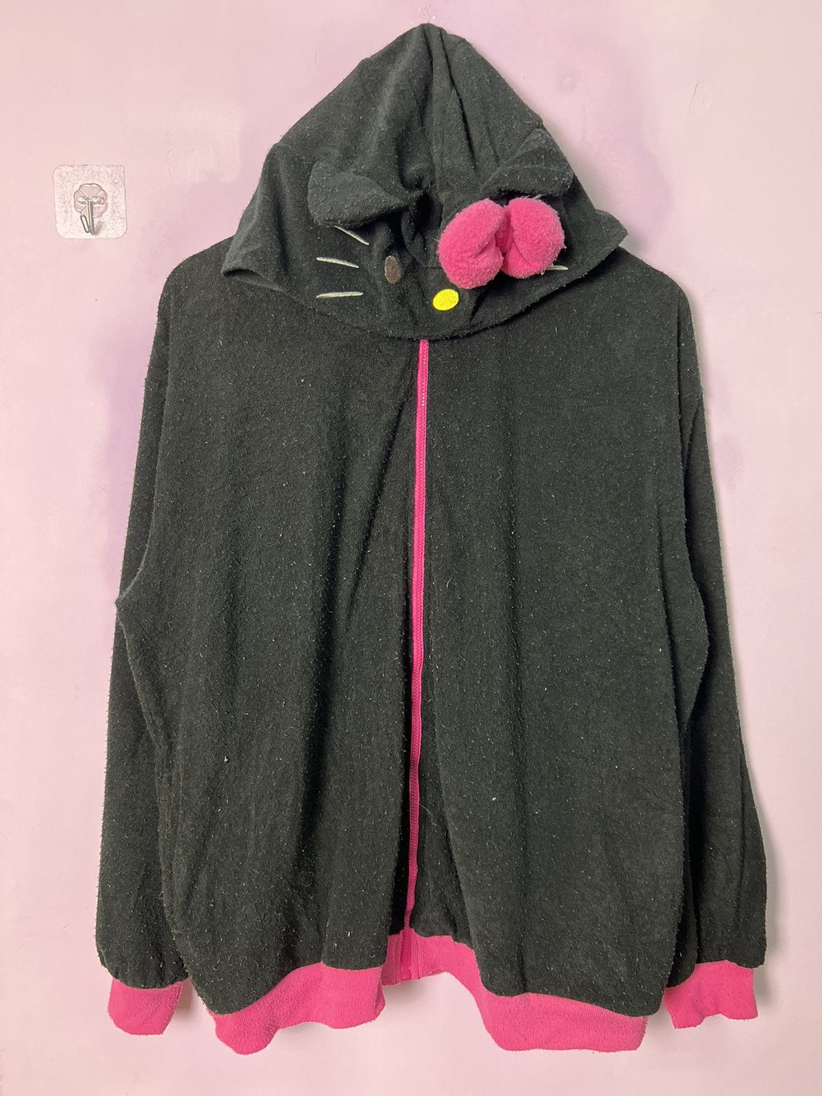 Cartoon Network 🔥Rare Black Pink Hello Kitty Costume Hoodies Size XL / US 12-14 / IT 48-50 - 2 Thumbnail