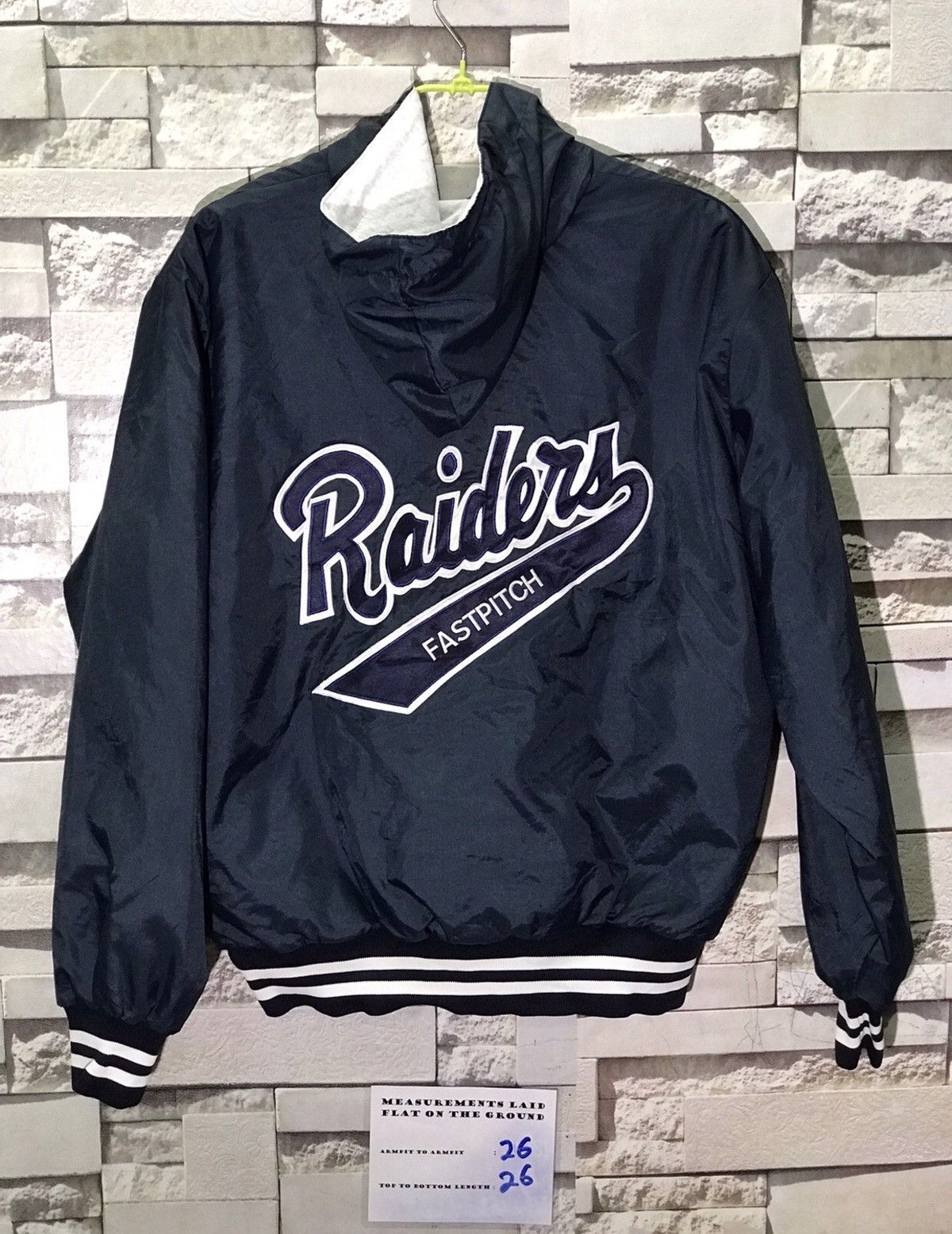 image of Made In USA x Rennoc Classic Rennoc Raiders Fastpitch Half Zipper Hooded Windbreaker in Dark Blue (