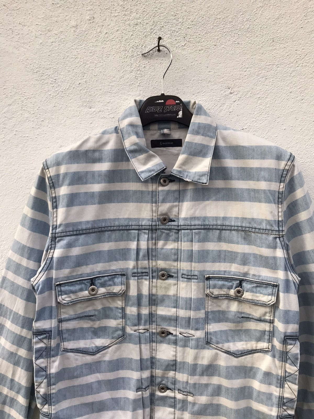 Japanese Brand rageblue Japan Jailer Striped Denim Jacket Border Striped Size US L / EU 52-54 / 3 - 4 Thumbnail
