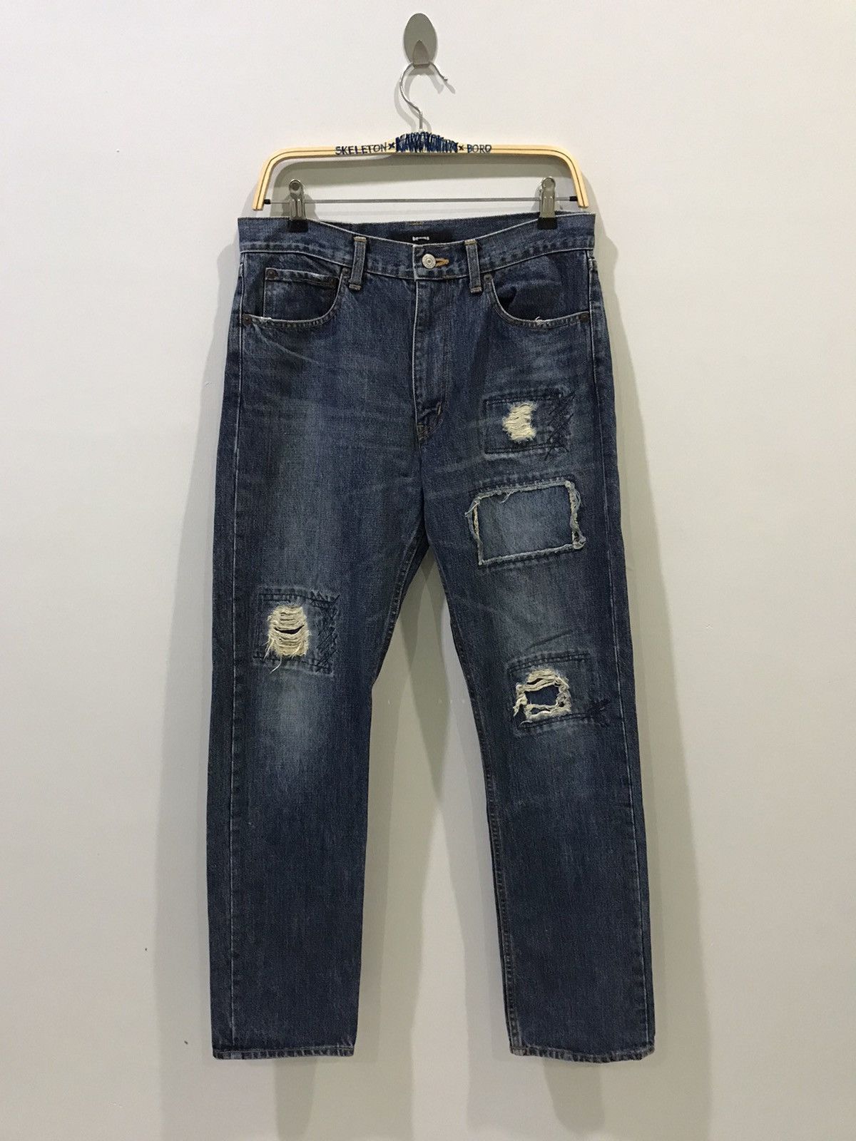 image of Beams Plus Beams Japan Patchwork Distressed Denim, Men's (Size 31)