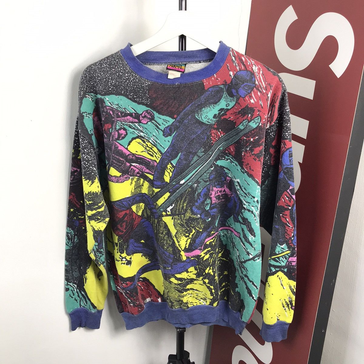 image of USA Olympics x Vintage 90's Akwa Olympic Ski Biglogo Fullprint Sweatshirt, Men's (Size Medium)