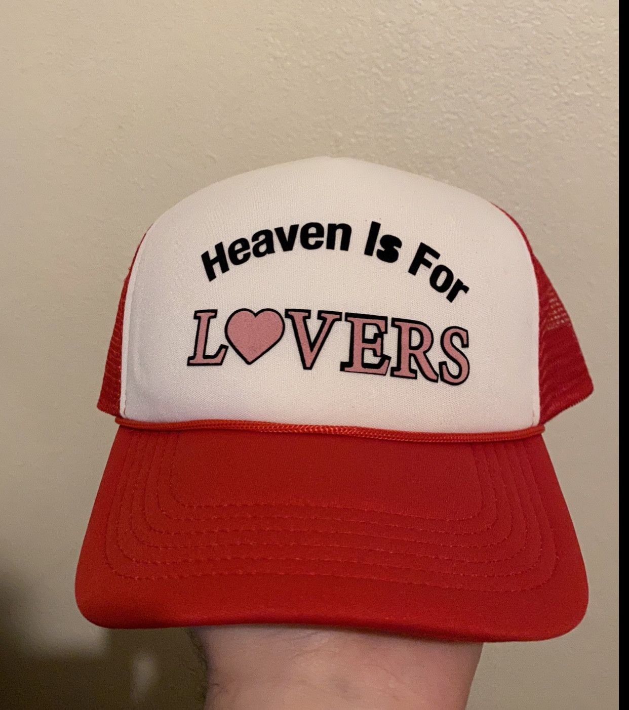 image of Guardian Angel “ Heaven Is For L♡Vers” Trucker in Red White, Men's