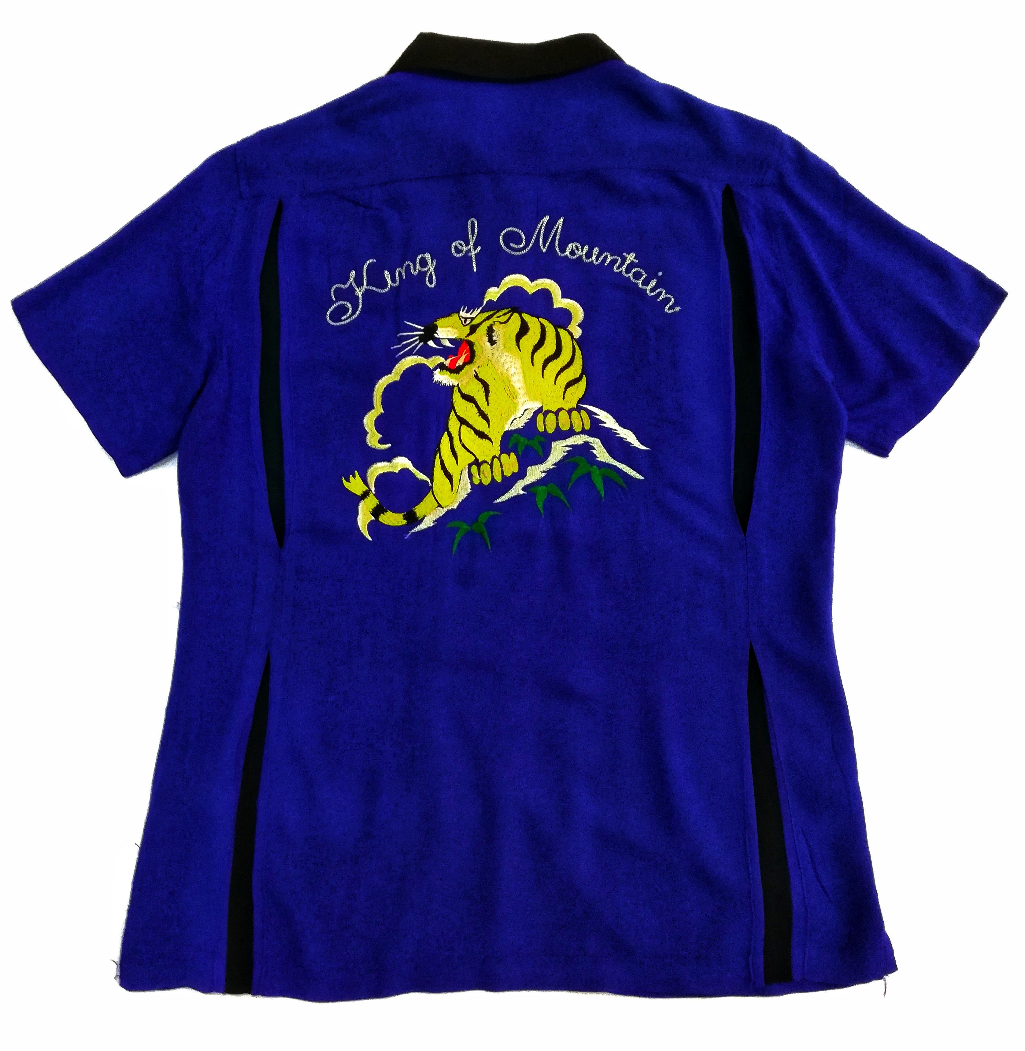 image of Sukajan Souvenir Jacket x Vintage Browny Kemg Of Mountain Sukajan Tiger Embroidery Shirt in Blue (S