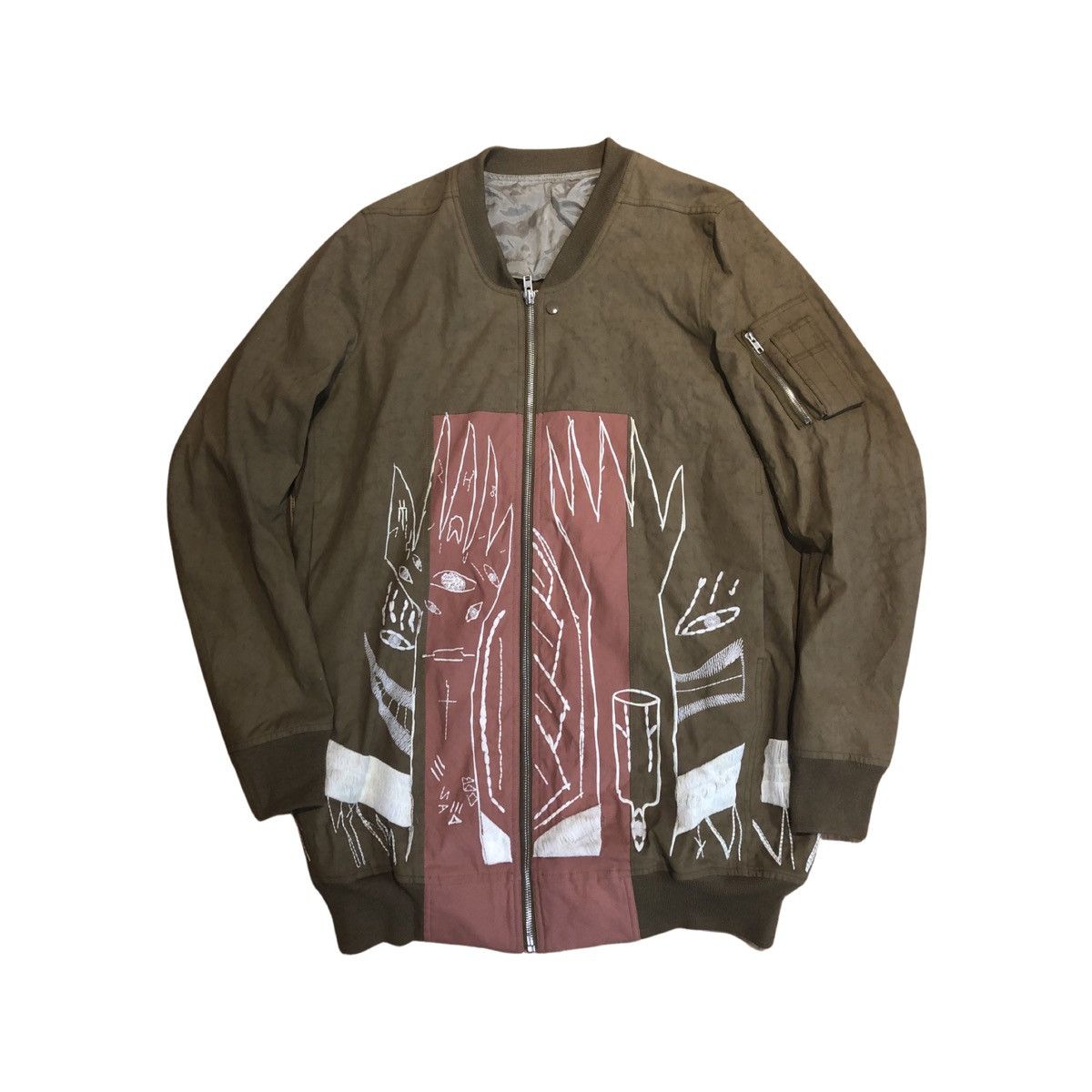 image of Rick Owens Faun Runway Messiah Embroided Long Bomber Jacket in Mustard, Men's (Size Large)