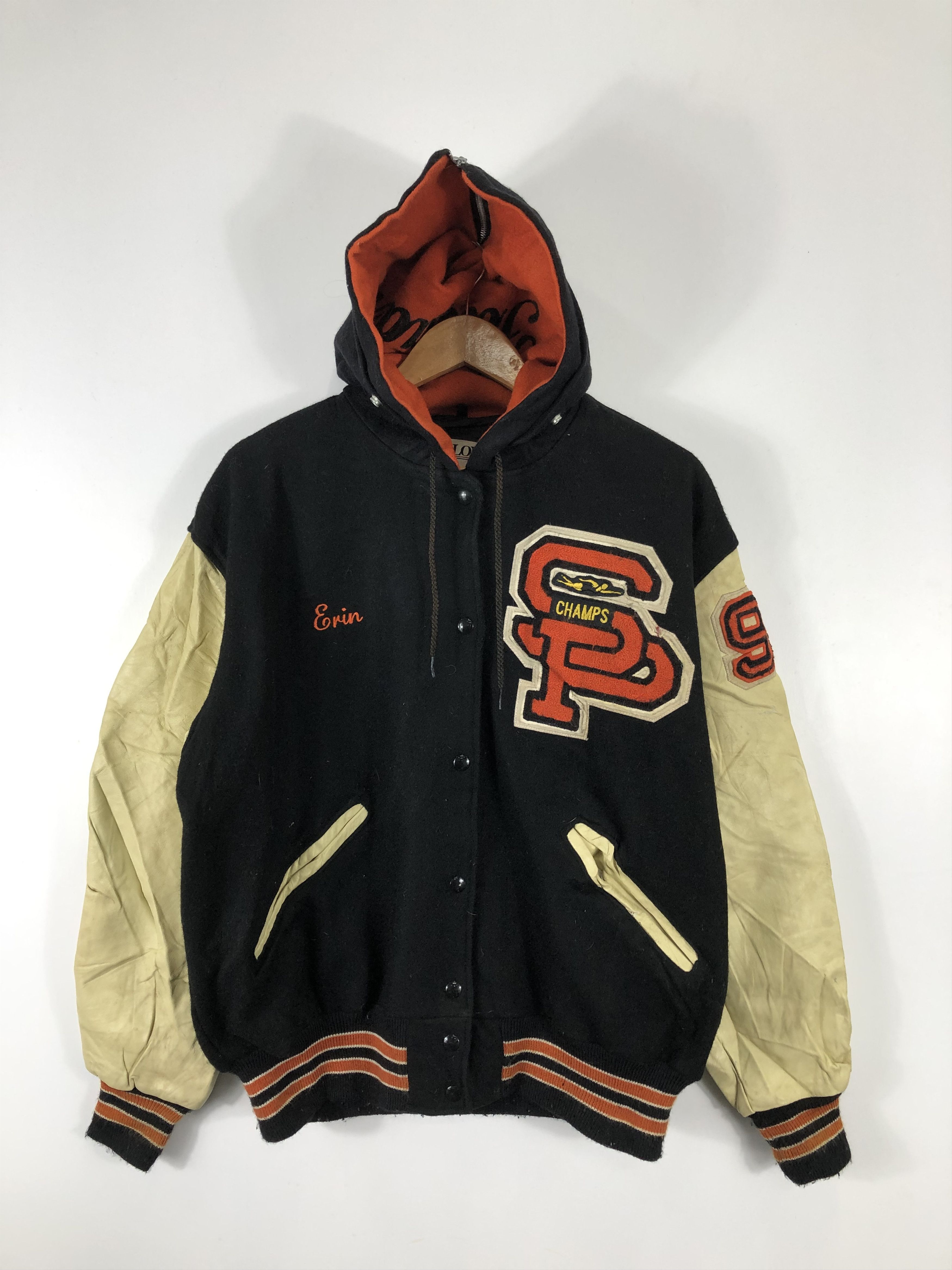 Delong Vintage 90s Delong Varsity Jacket Sleeve Leather V0237 Size US L / EU 52-54 / 3 - 1 Thumbnail