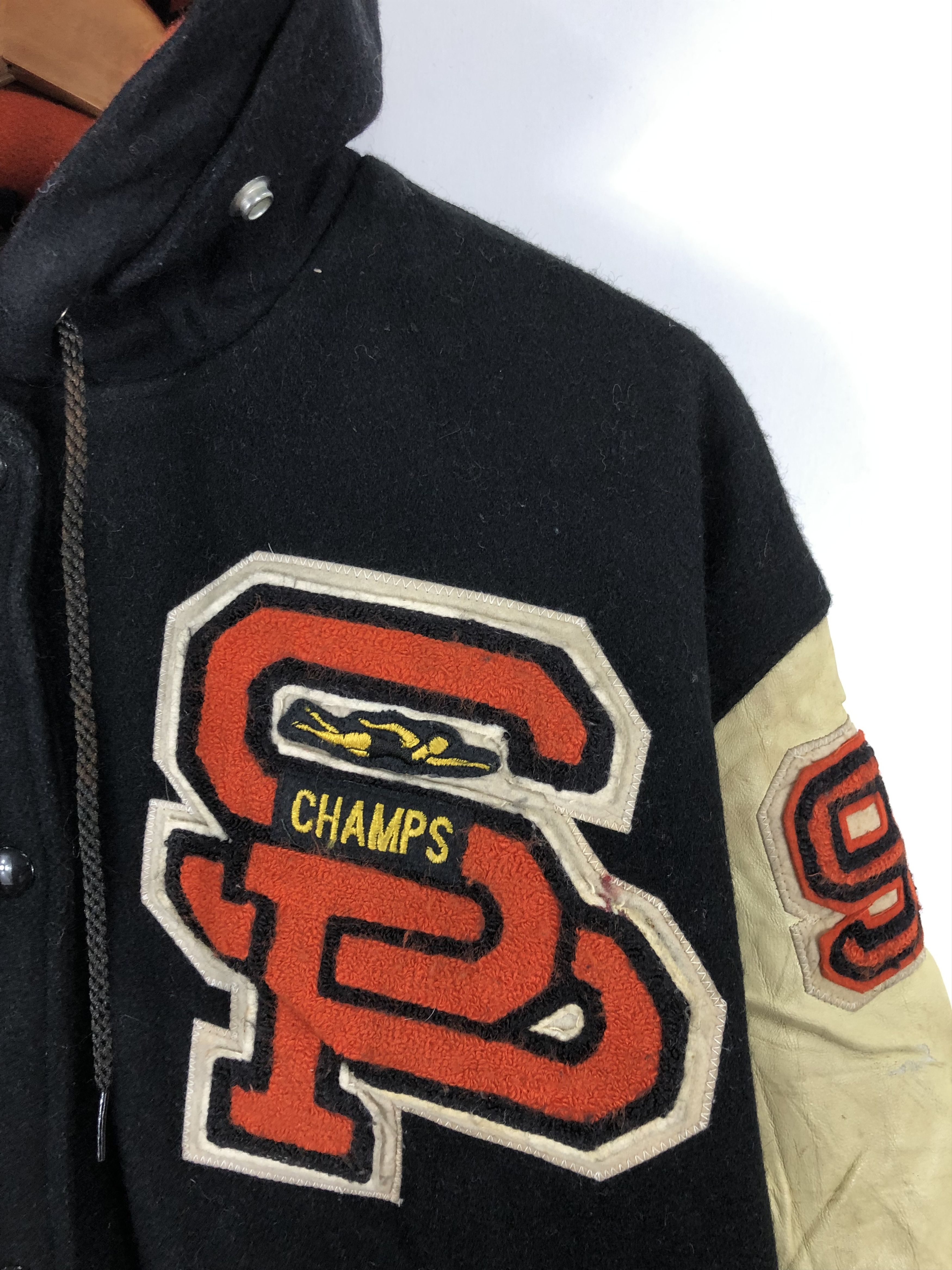 Delong Vintage 90s Delong Varsity Jacket Sleeve Leather V0237 Size US L / EU 52-54 / 3 - 6 Thumbnail
