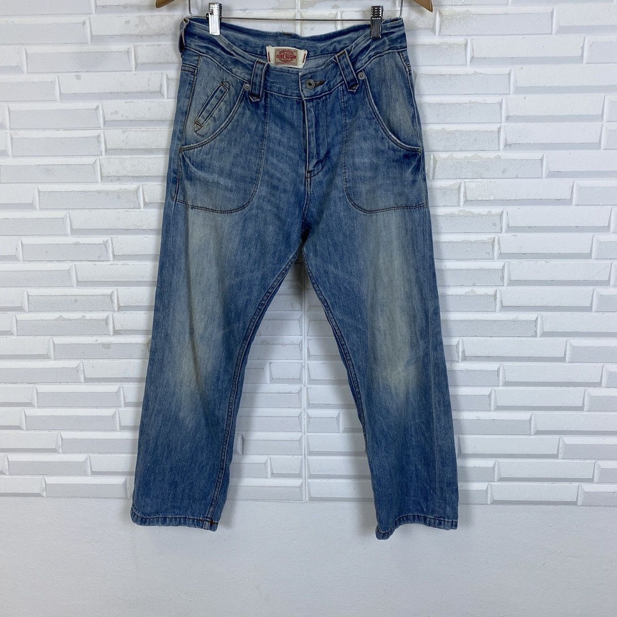 image of Distressed Denim Vintage Cube Sugar Workwear Denim 1989, Men's (Size 28)