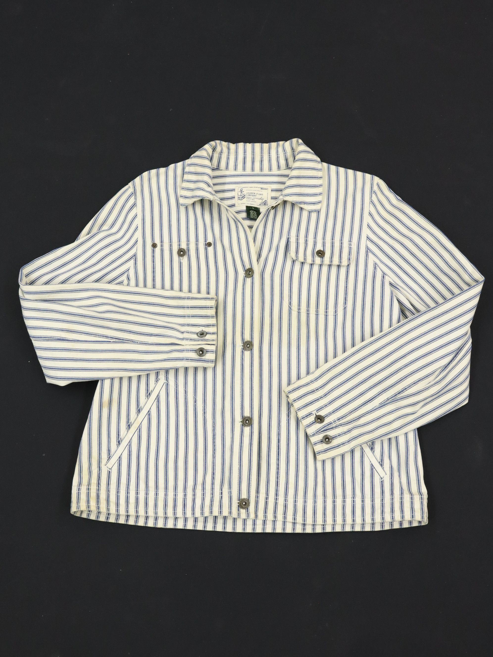 Lauren Ralph Lauren × Ralph Lauren Vintage LRL Hickory Stripe Sailor Nautical Denim Jacket Size US M / EU 48-50 / 2 - 1 Thumbnail