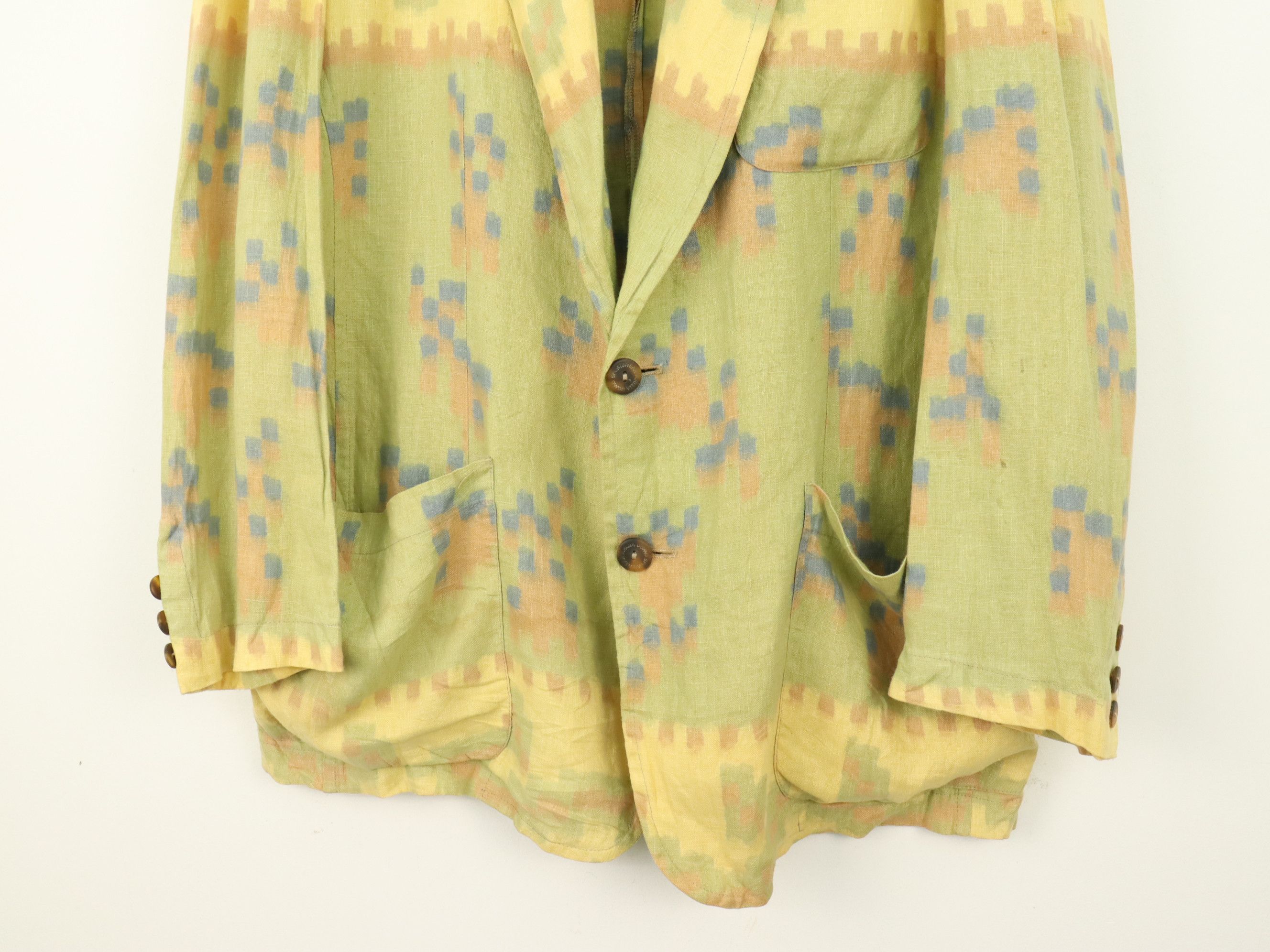 Designer Made in Italy Linen Native Pixel Double Closure Blazer Size US L / EU 52-54 / 3 - 5 Thumbnail