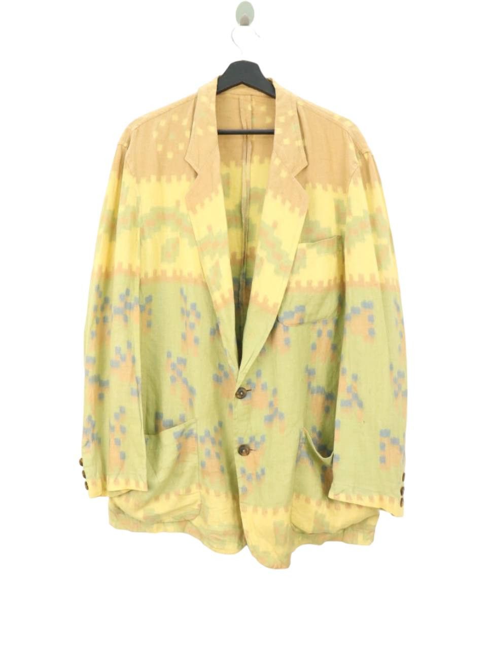 Designer Made in Italy Linen Native Pixel Double Closure Blazer Size US L / EU 52-54 / 3 - 3 Thumbnail