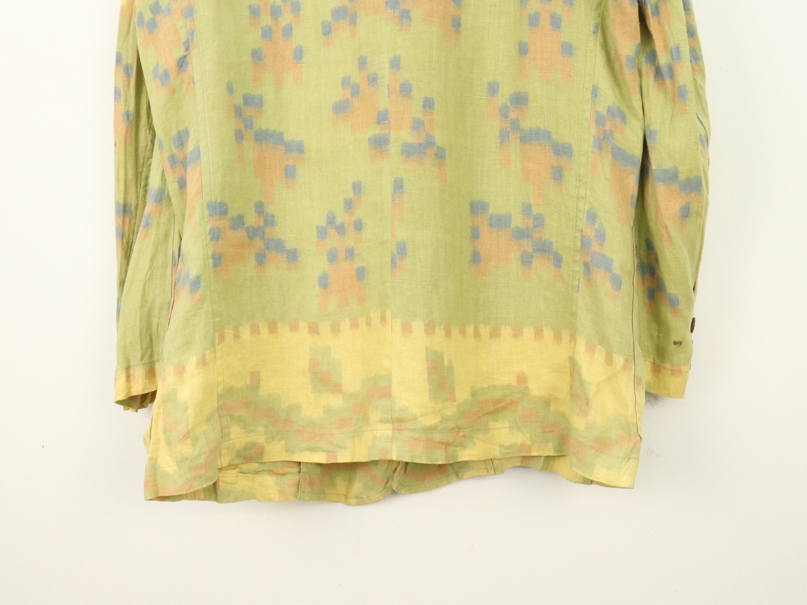 Designer Made in Italy Linen Native Pixel Double Closure Blazer Size US L / EU 52-54 / 3 - 6 Thumbnail